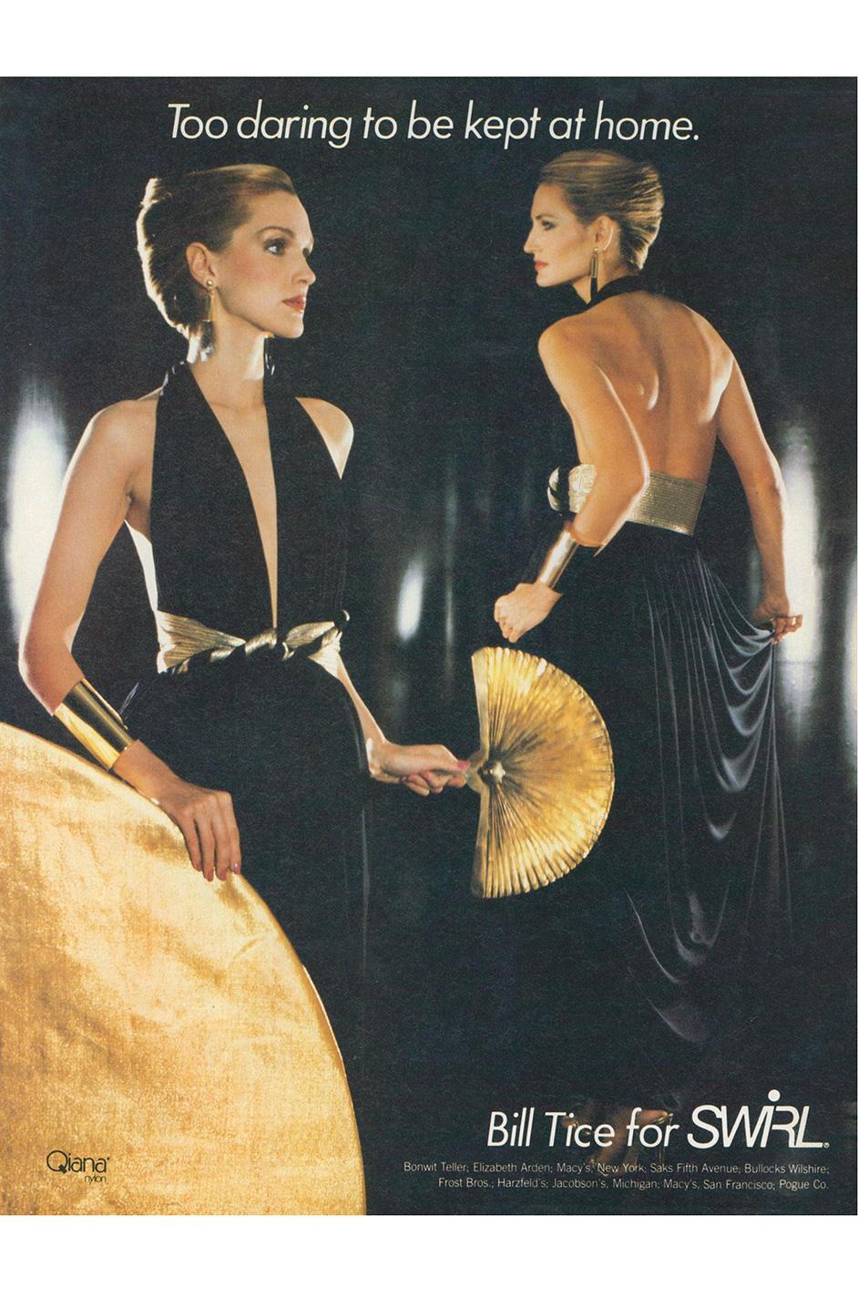 Documented 1980 Bill Tice Plunge Black & Gold Backless Halter Dress 7