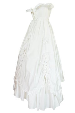 1985 Laura Ashley Crisp White Cotton Strapless Bow Dress