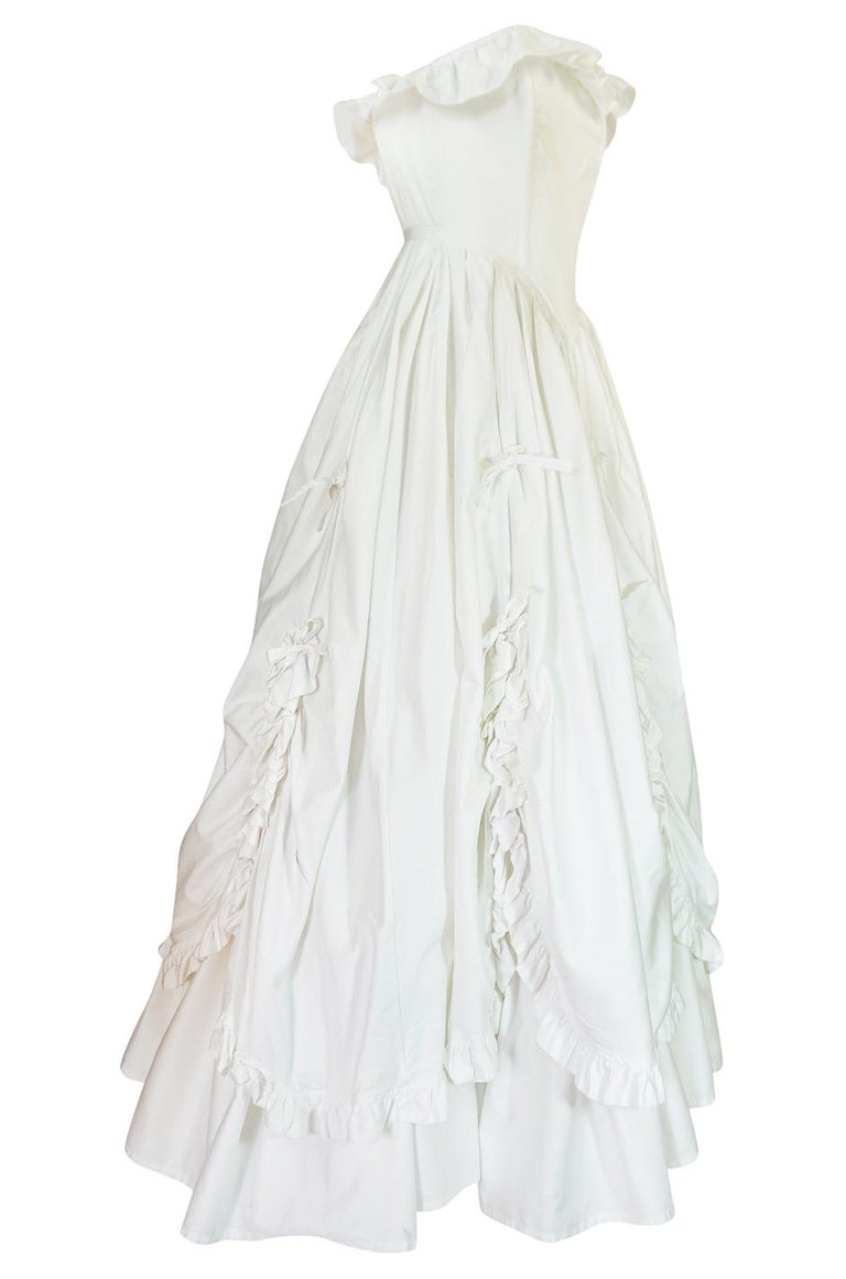 1985 Laura Ashley Crisp White Cotton Strapless Bow Dress at 1stDibs | laura  ashley wedding dresses, prom dresses 1985