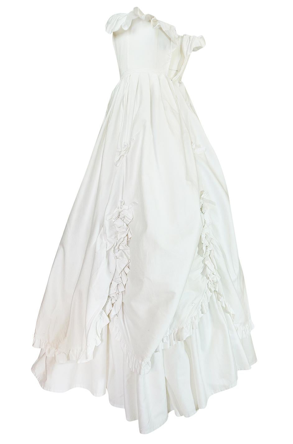 1985 Laura Ashley Crisp White Cotton Strapless Bow Dress at 1stDibs