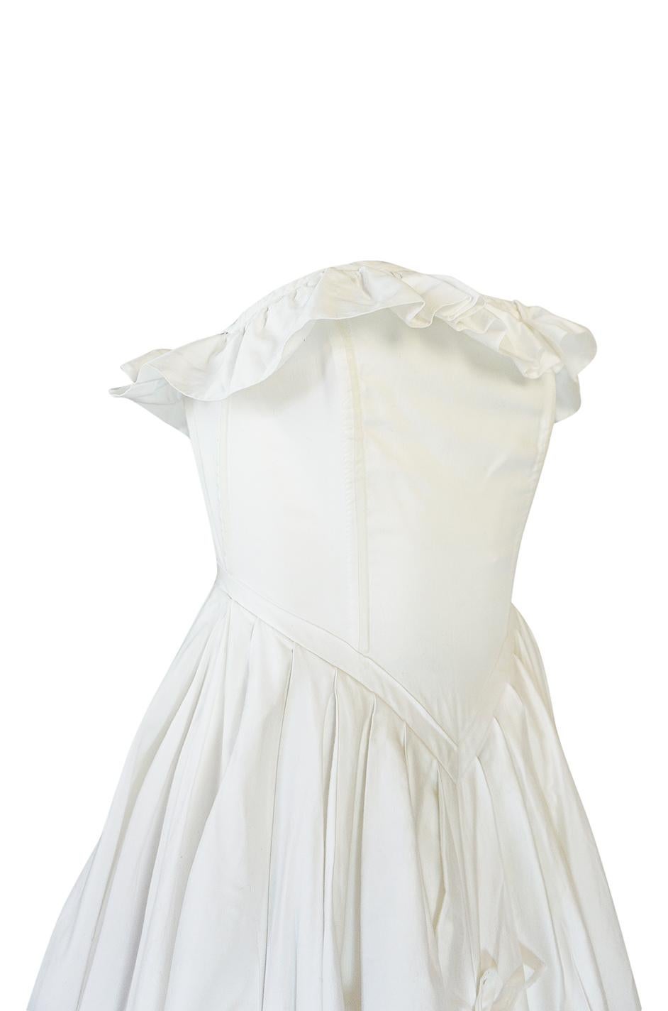 Women's 1985 Laura Ashley Crisp White Cotton Strapless Bow Dress