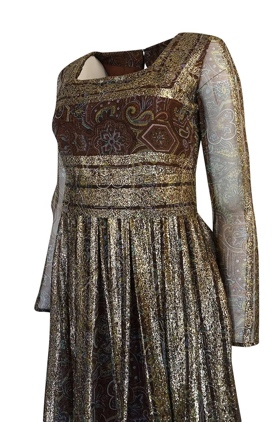 Christian Dior by Marc Bohan Demi-Couture Gold and Printed Silk Dress, c 1968 3