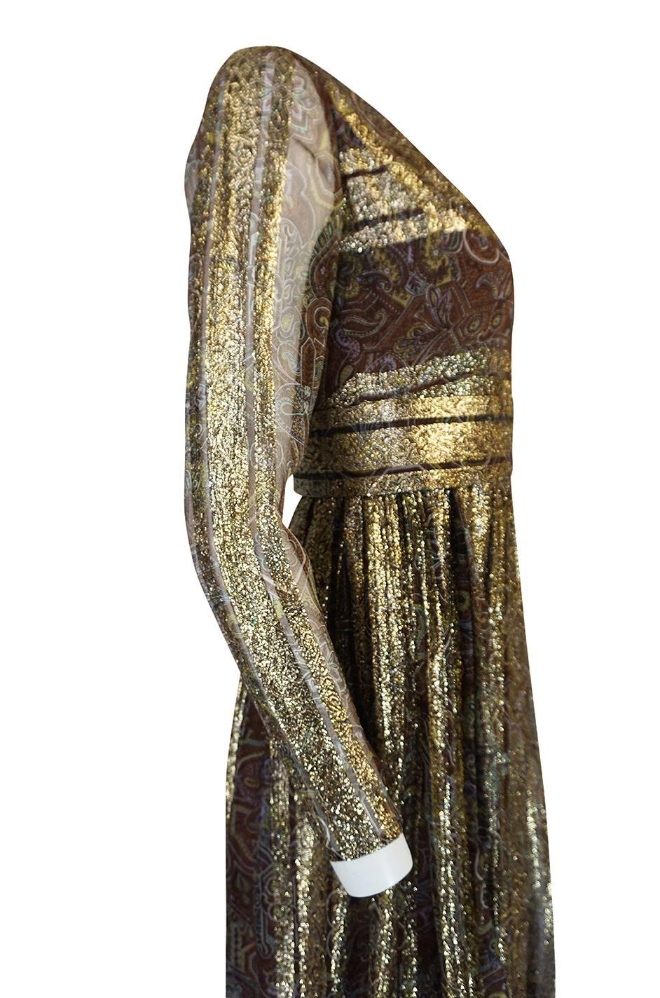 Christian Dior by Marc Bohan Demi-Couture Gold and Printed Silk Dress, c 1968 4
