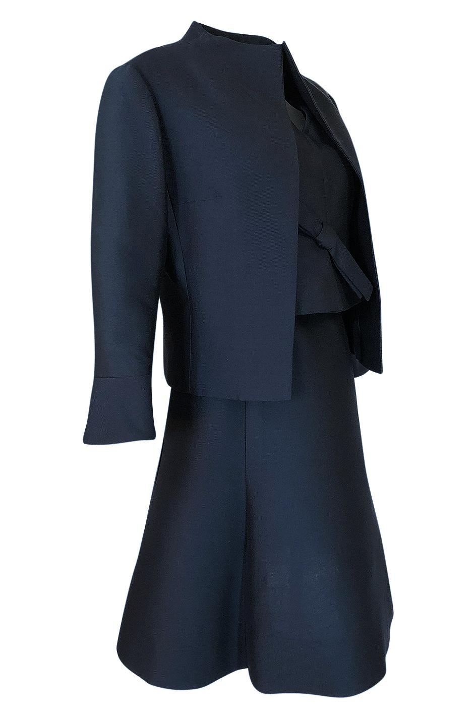 Black 1950s Christian Dior Midnight Blue Demi-Couture 3 Piece Dress Suit
