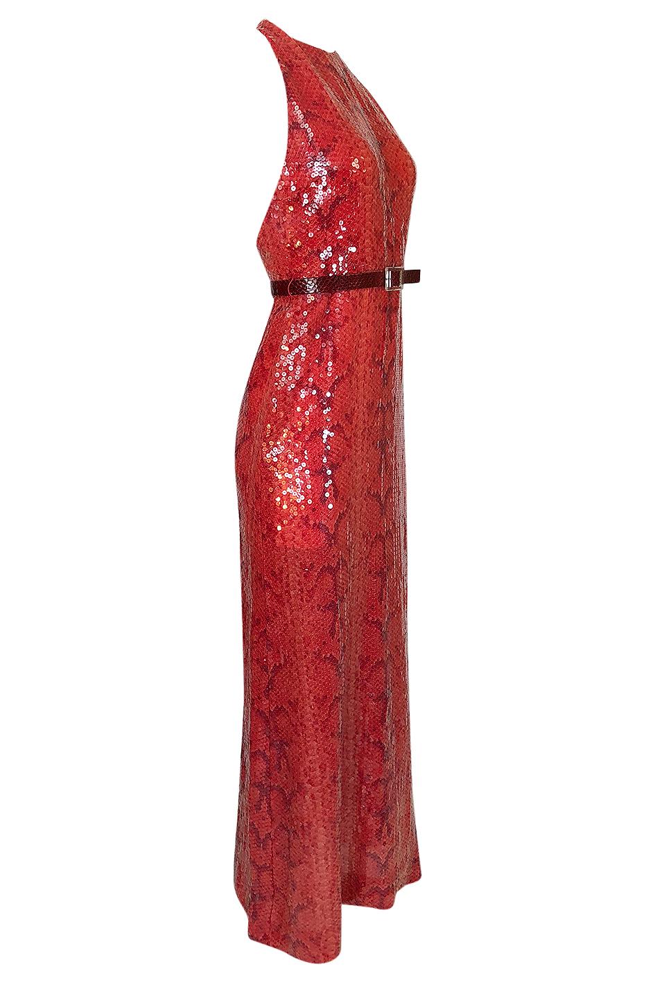red sequin halter dress
