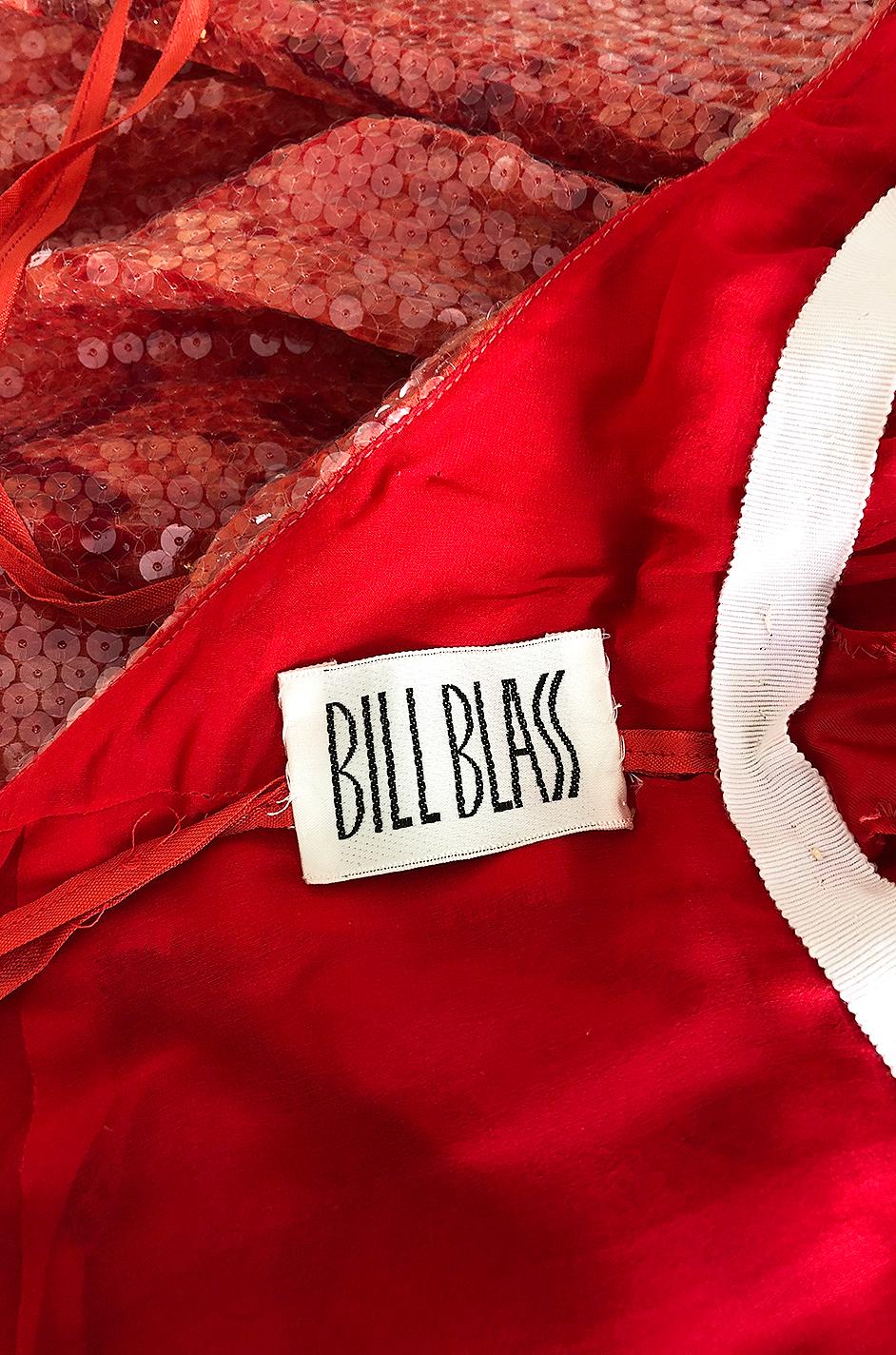 Bill Blass Red Sequin Snakeskin Print Halter Dress, 1974  5