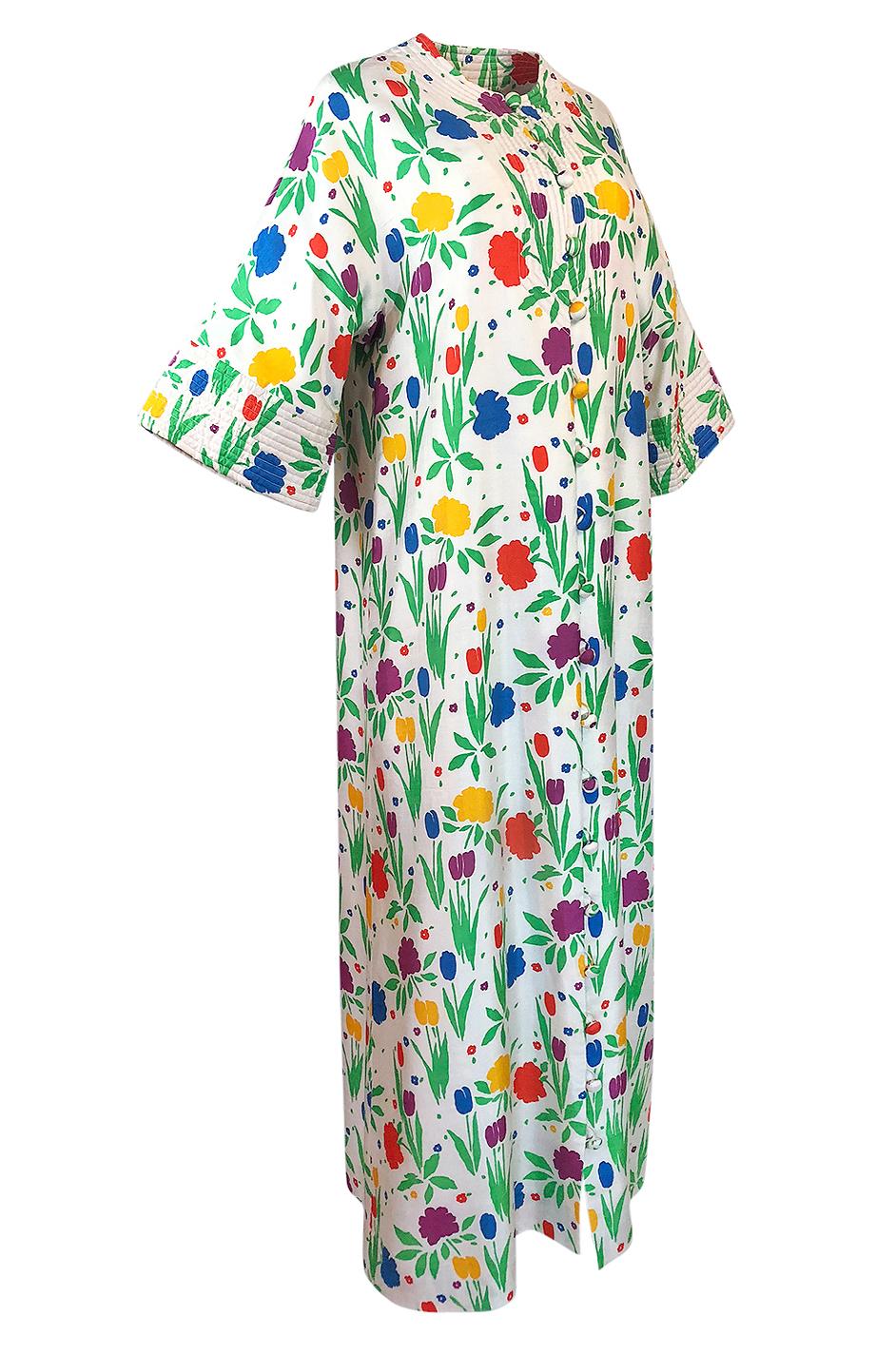 Gray Pierre Balmain Brilliant Floral Print Thai Silk Caftan Dress, 1960s 