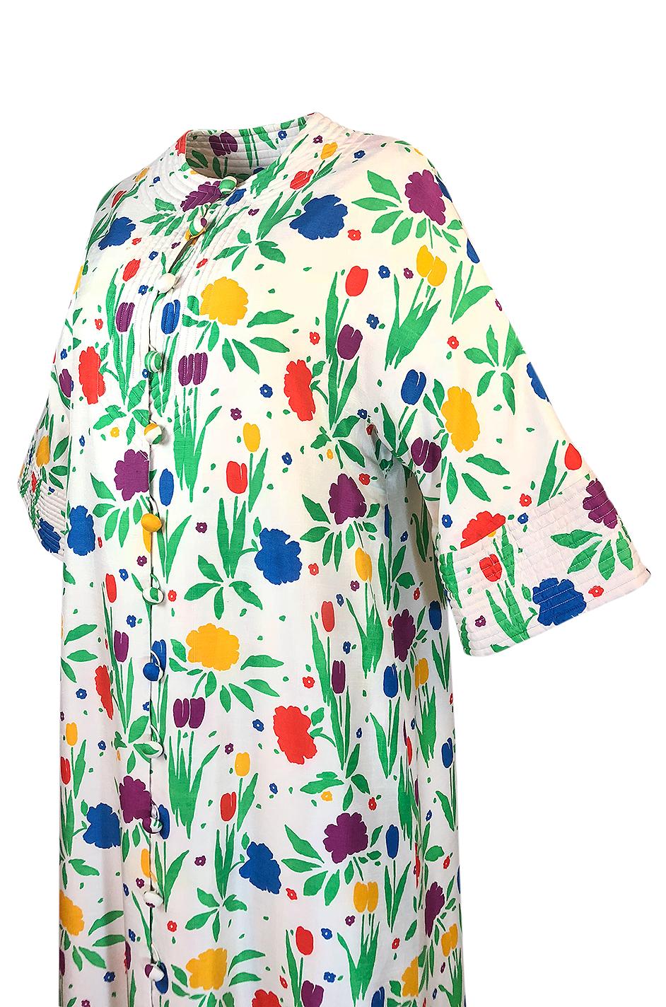Pierre Balmain Brilliant Floral Print Thai Silk Caftan Dress, 1960s 2