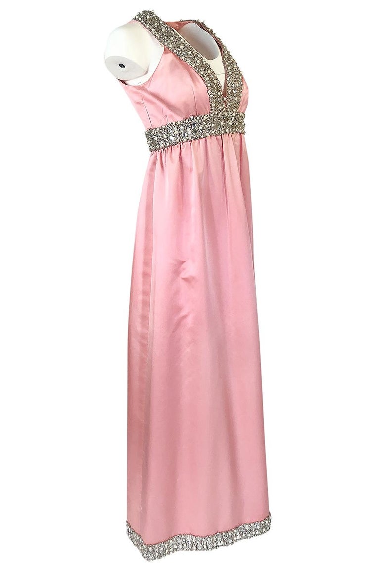 c.1966 Oscar De La Renta Pink Silk Satin and Silver Embellished Dress ...