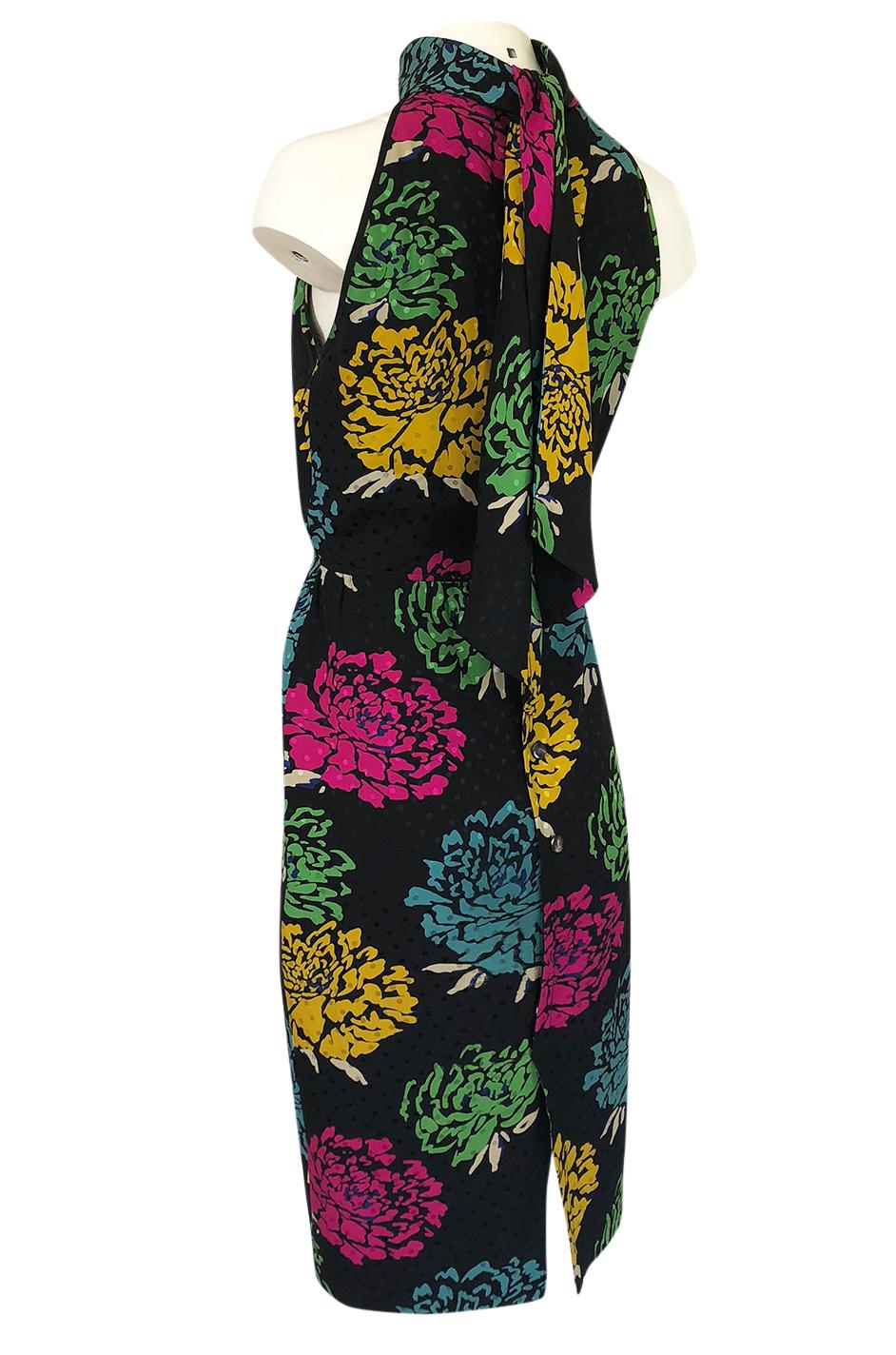 Women's 1970s Emanuel Ungaro Multi-Color Floral Silk Print Sleeveless Dress