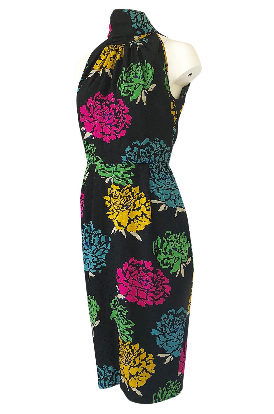 1970s Emanuel Ungaro Multi-Color Floral Silk Print Sleeveless Dress In Excellent Condition In Rockwood, ON
