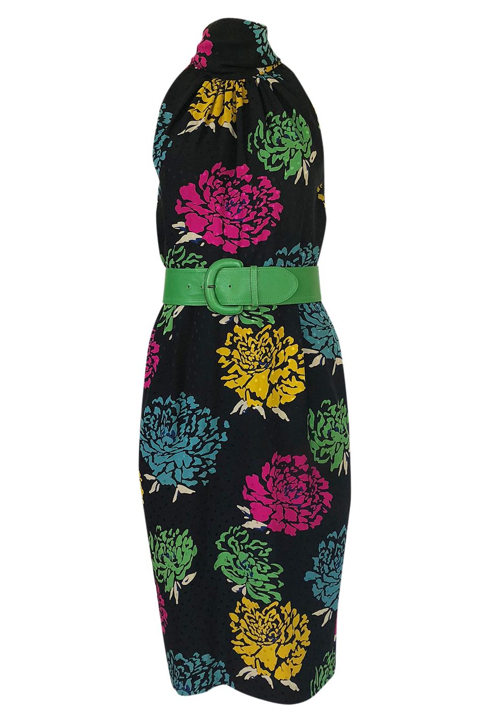 1970s Emanuel Ungaro Multi-Color Floral Silk Print Sleeveless Dress 1