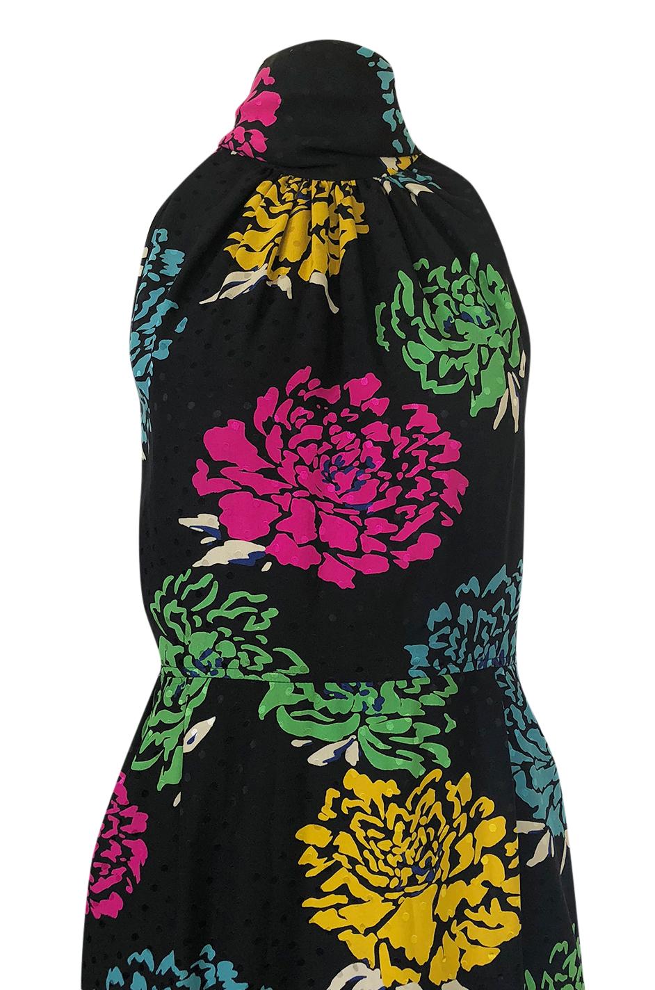 1970s Emanuel Ungaro Multi-Color Floral Silk Print Sleeveless Dress 2
