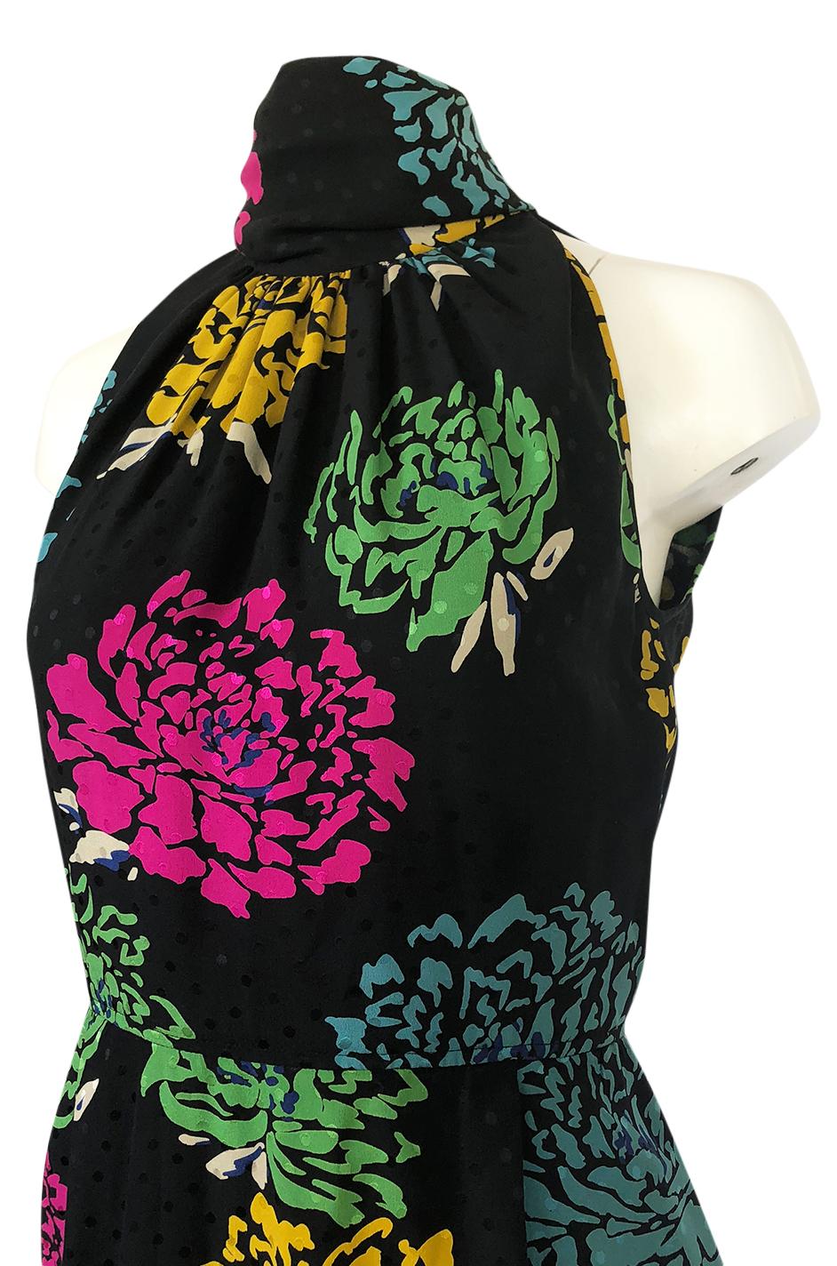 1970s Emanuel Ungaro Multi-Color Floral Silk Print Sleeveless Dress 3