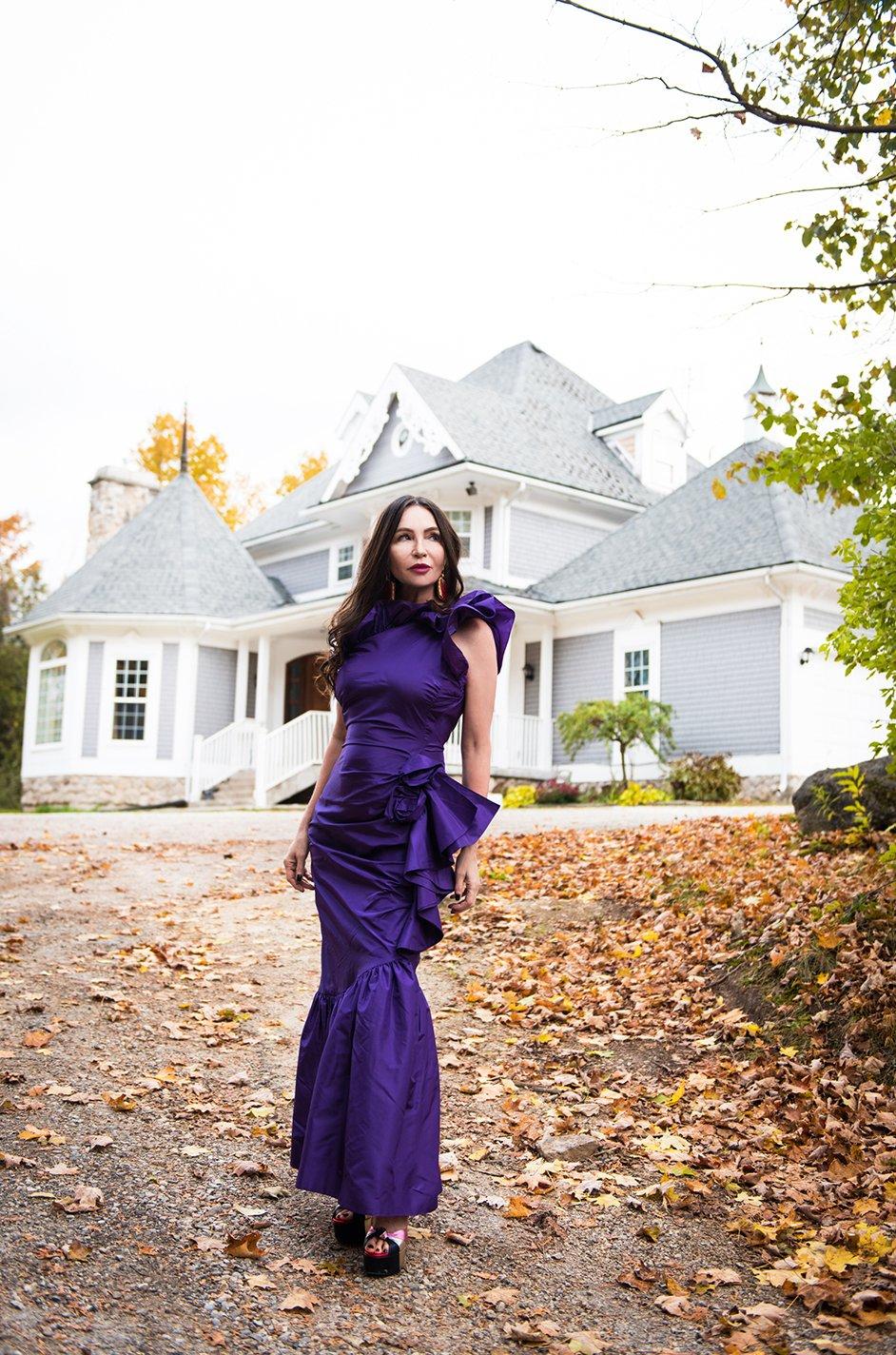 Spring 1982 Unlabeled Givenchy One Shoulder Purple Silk Dress 11