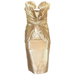S/S 1985 Thierry Mugler Iconic Pleated Gold Lurex 'Shell' Dress