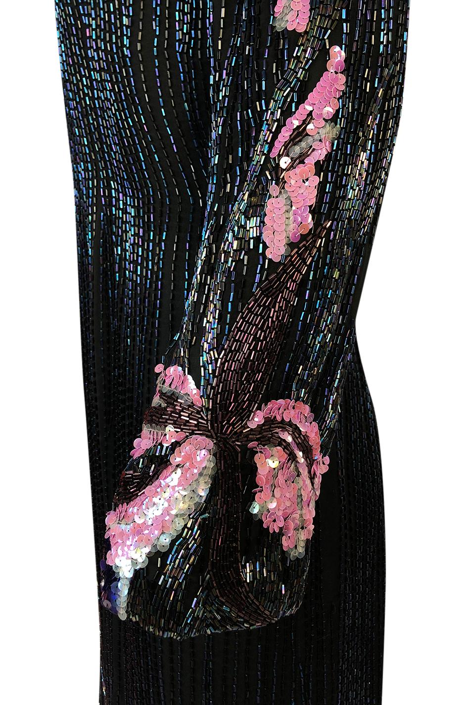 Incredible 1970s Bob Mackie Hand Applied Bead & Sequin Silk 'Orchid' Dress 4