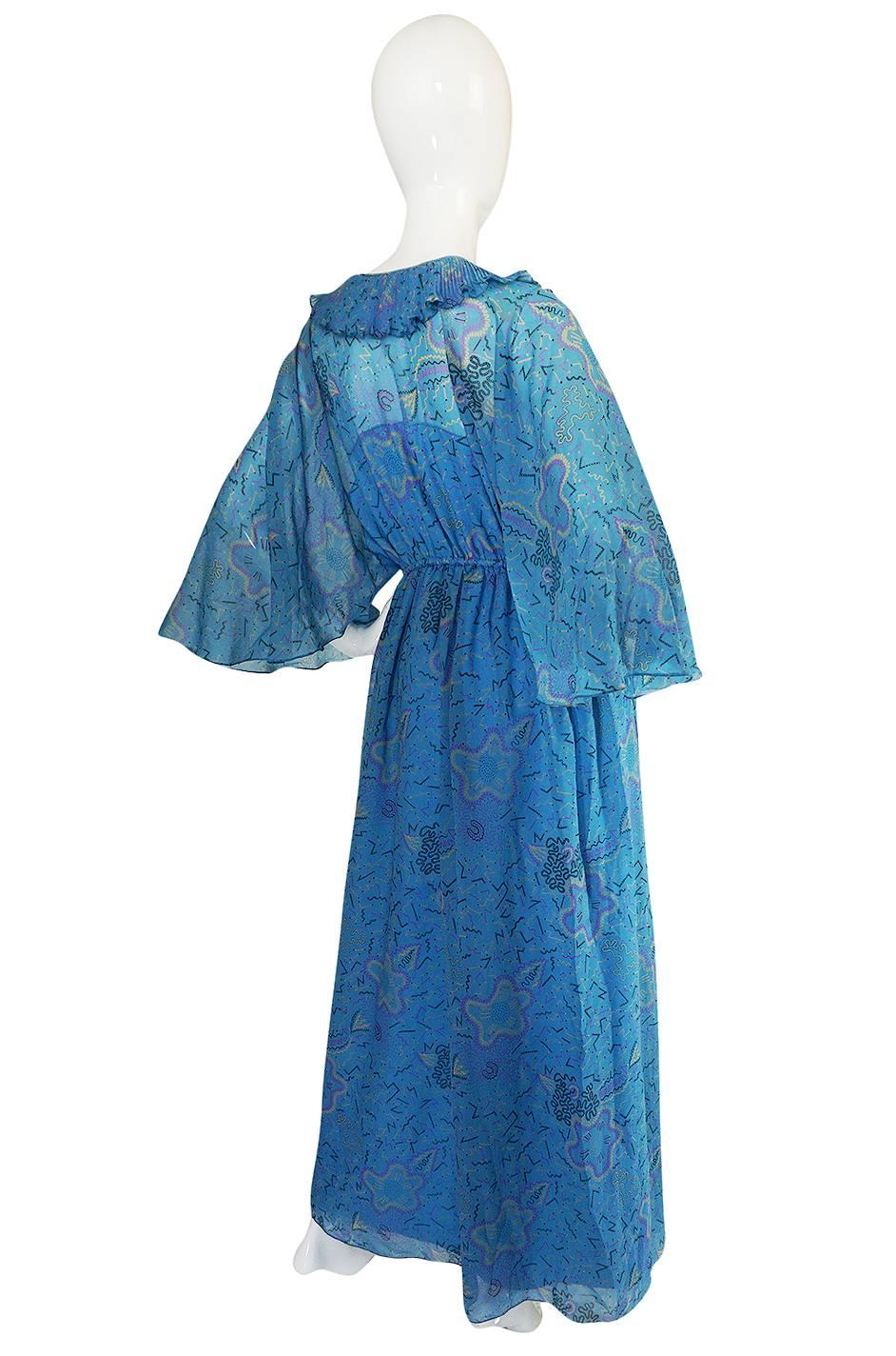 The print on this lovely silk caftan gown was inspired by Zandra's 1971 trip to Paris. In the book 