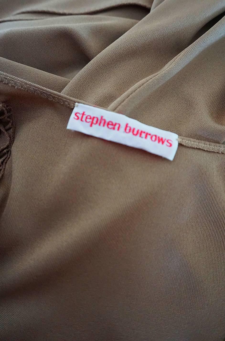 1970s Stephen Burrows Slinky Taupe Jersey Wrap Dress 3