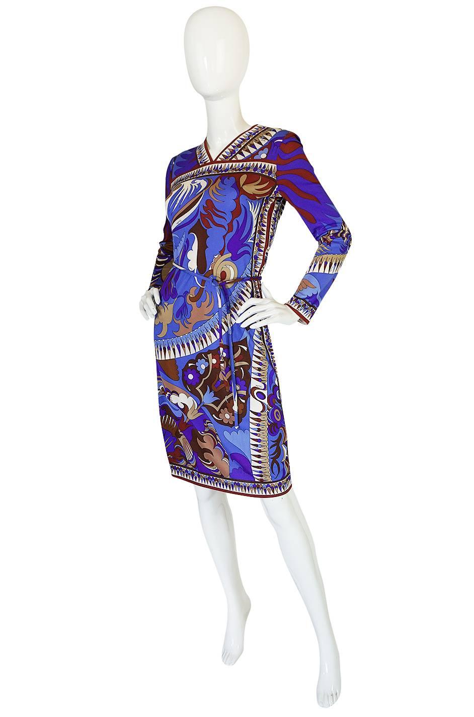 Purple 1960s Emilio Pucci Brilliant Printed Silk Jersey Dress