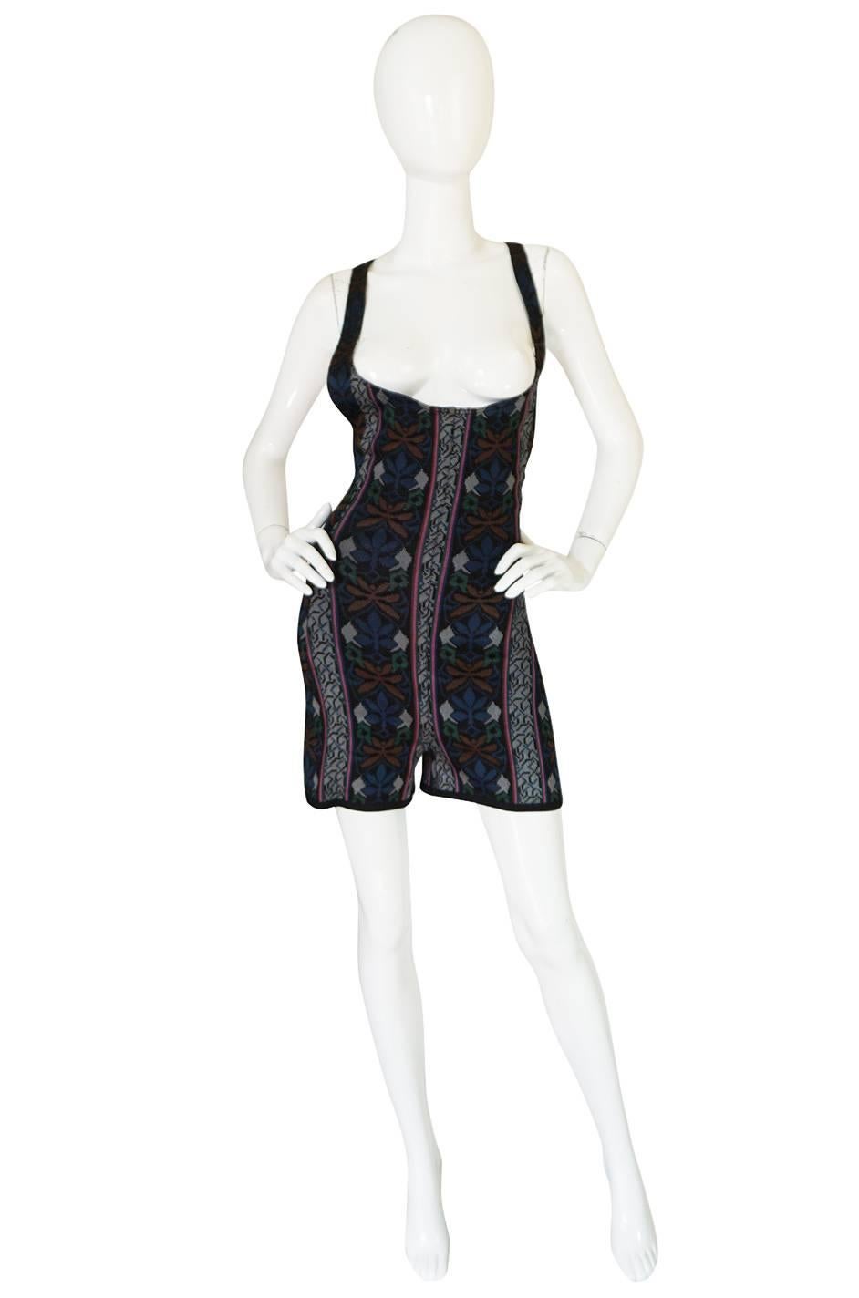 Fall 1990 Collection Azzedine Alaia Printed Romper Playsuit In Excellent Condition In Rockwood, ON