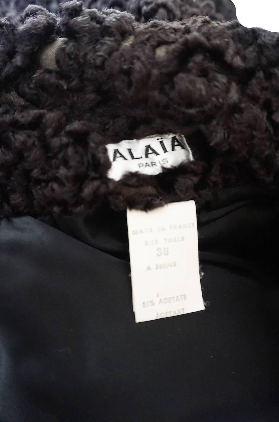 Important Fall 1991 Collection Alaia 'Astrakhan' Faux Fur Coat In Excellent Condition In Rockwood, ON