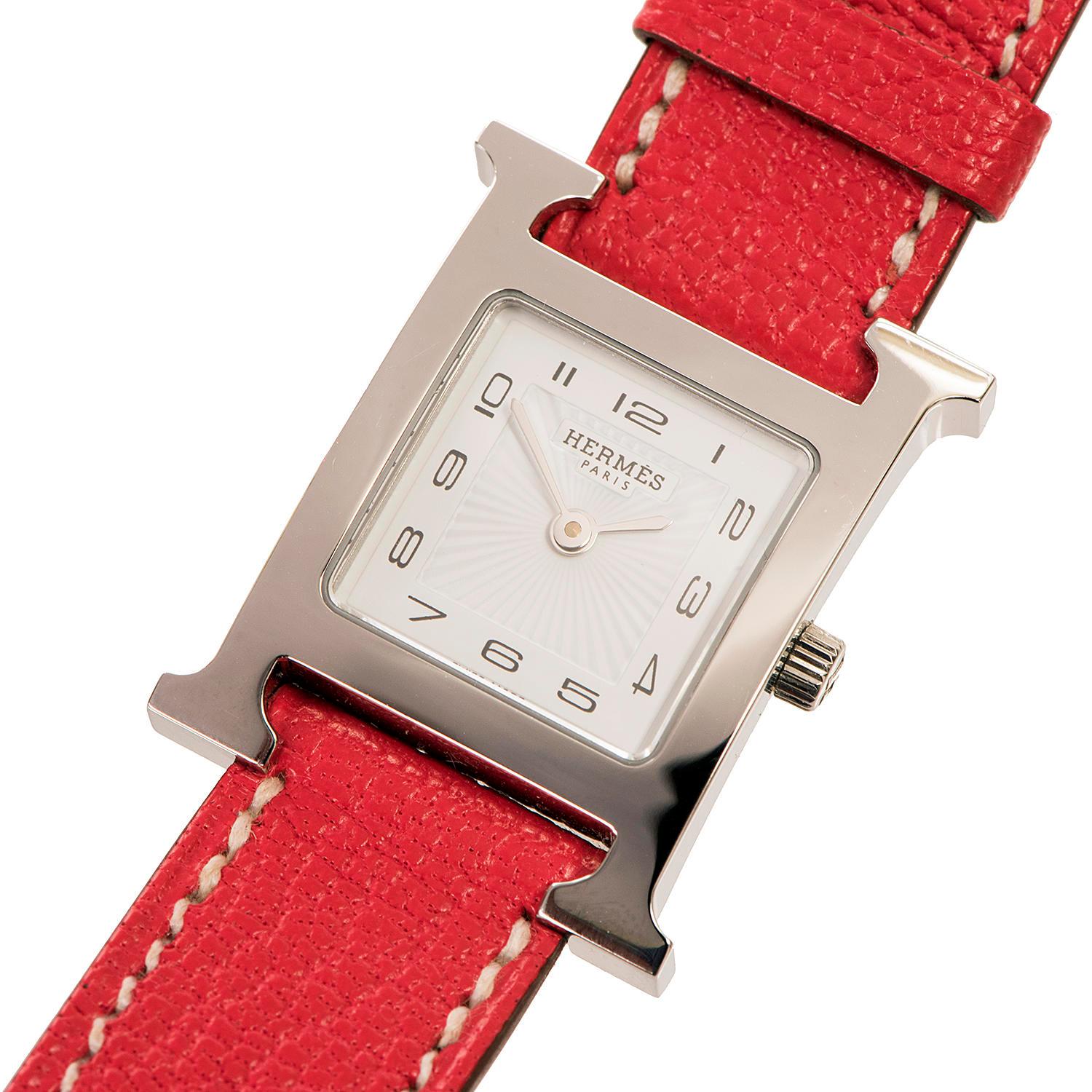 AS NEW - A Boxed Hermes Ladies 'Heure H' double Strap Silver Palladium Watch