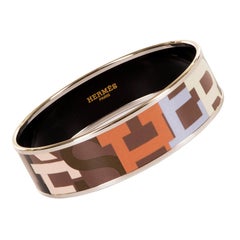 Exquisite Hermes Large Palladium & Enamel Signature Bangle