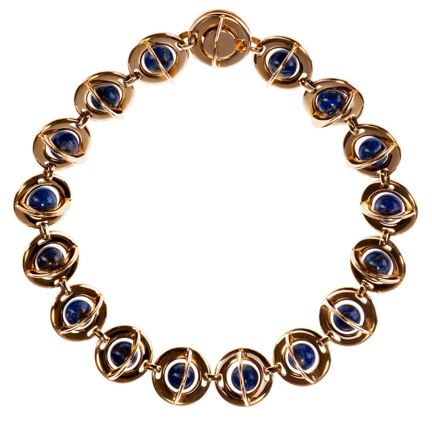 A Rare  Vintage Lazuli & Gold Metal Necklace by Burma of Paris
