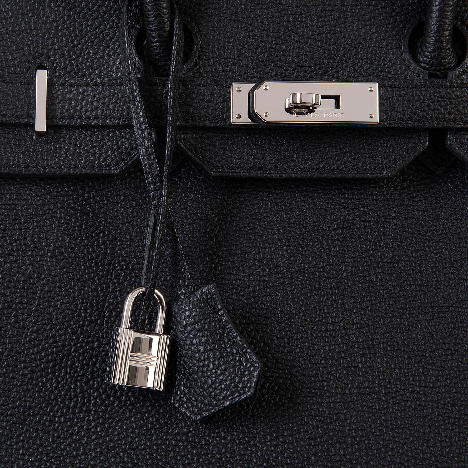 Women's Hermes 35cm Black Fjord Leather Silver Palladium Hardware Birkin Bag 