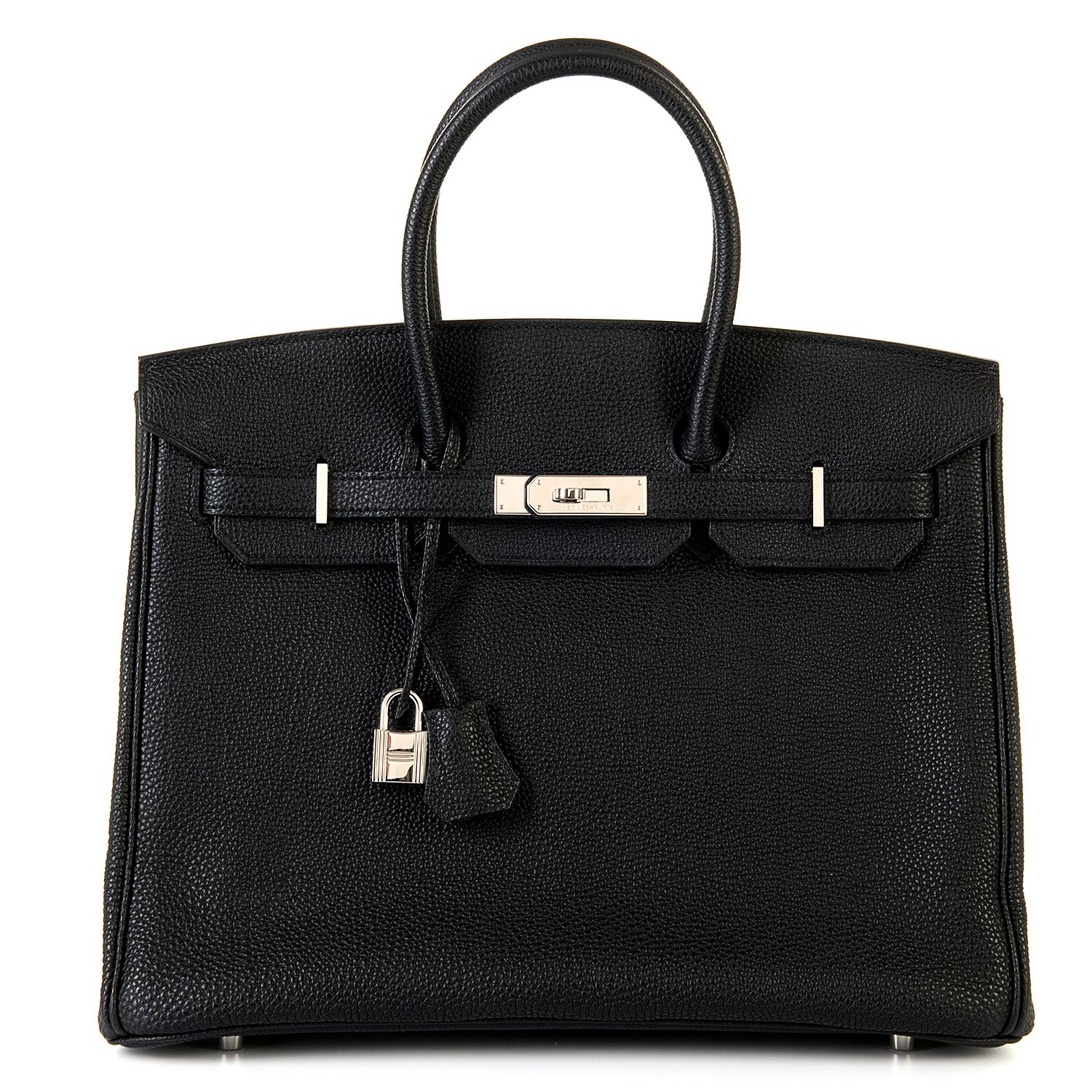 Hermes 35cm Black Fjord Leather Silver Palladium Hardware Birkin Bag 2