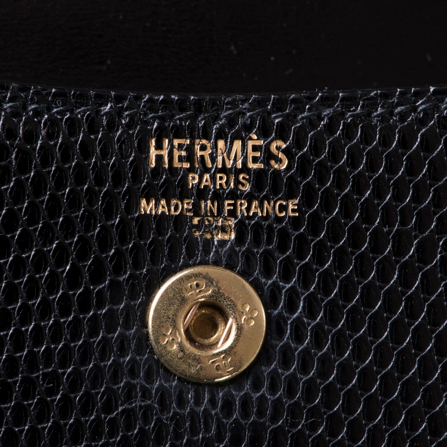 Hermes Vintage Black Lizard Clutch bag with Gold Clasp 1