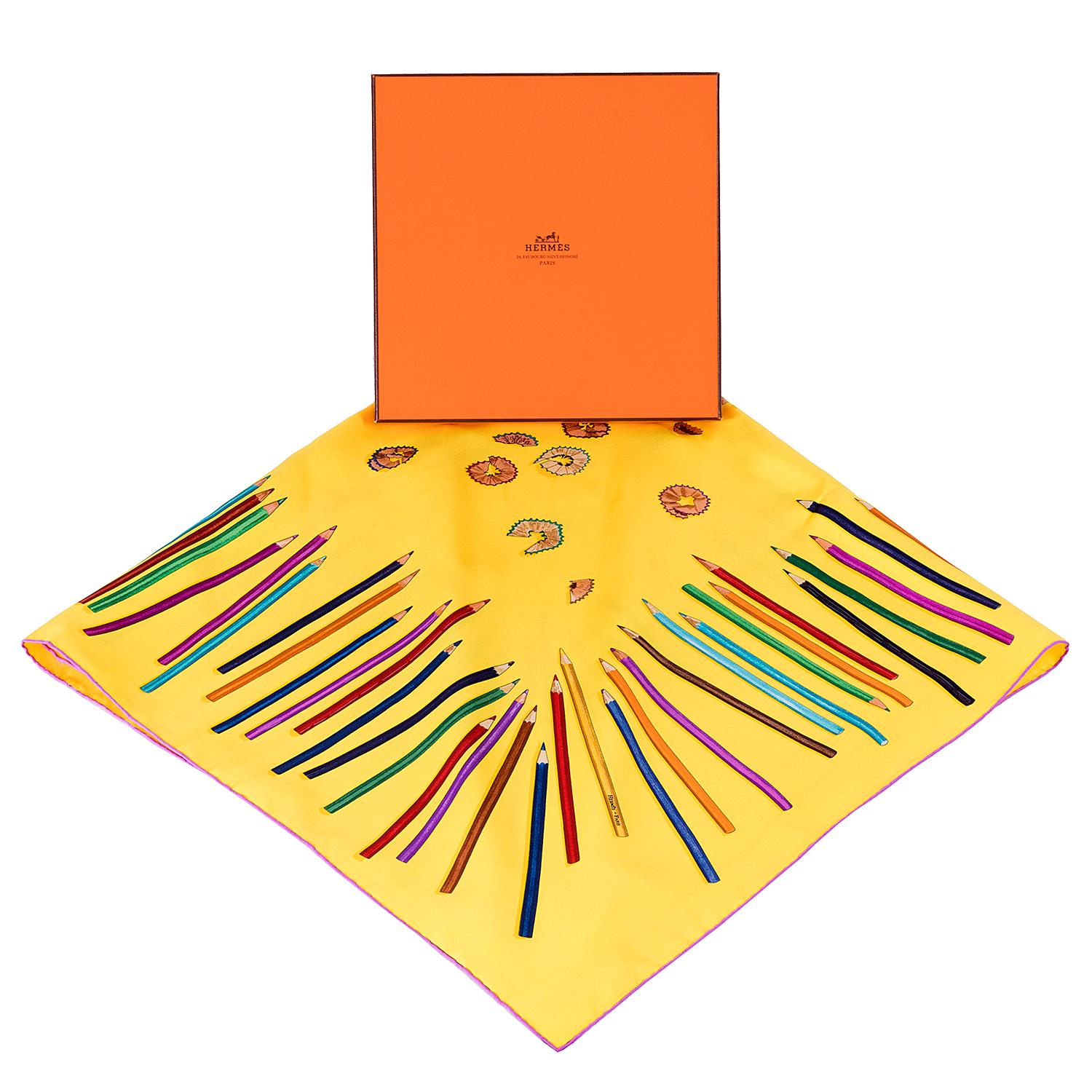Sumptuous Colours, clever design makes this Hermes Silk Scarf a real stand-out piece. Designed by Leigh P. Cooke in 2004, this rare scarf is in immaculate, 'As New' condition and comes with its original Hermes box.