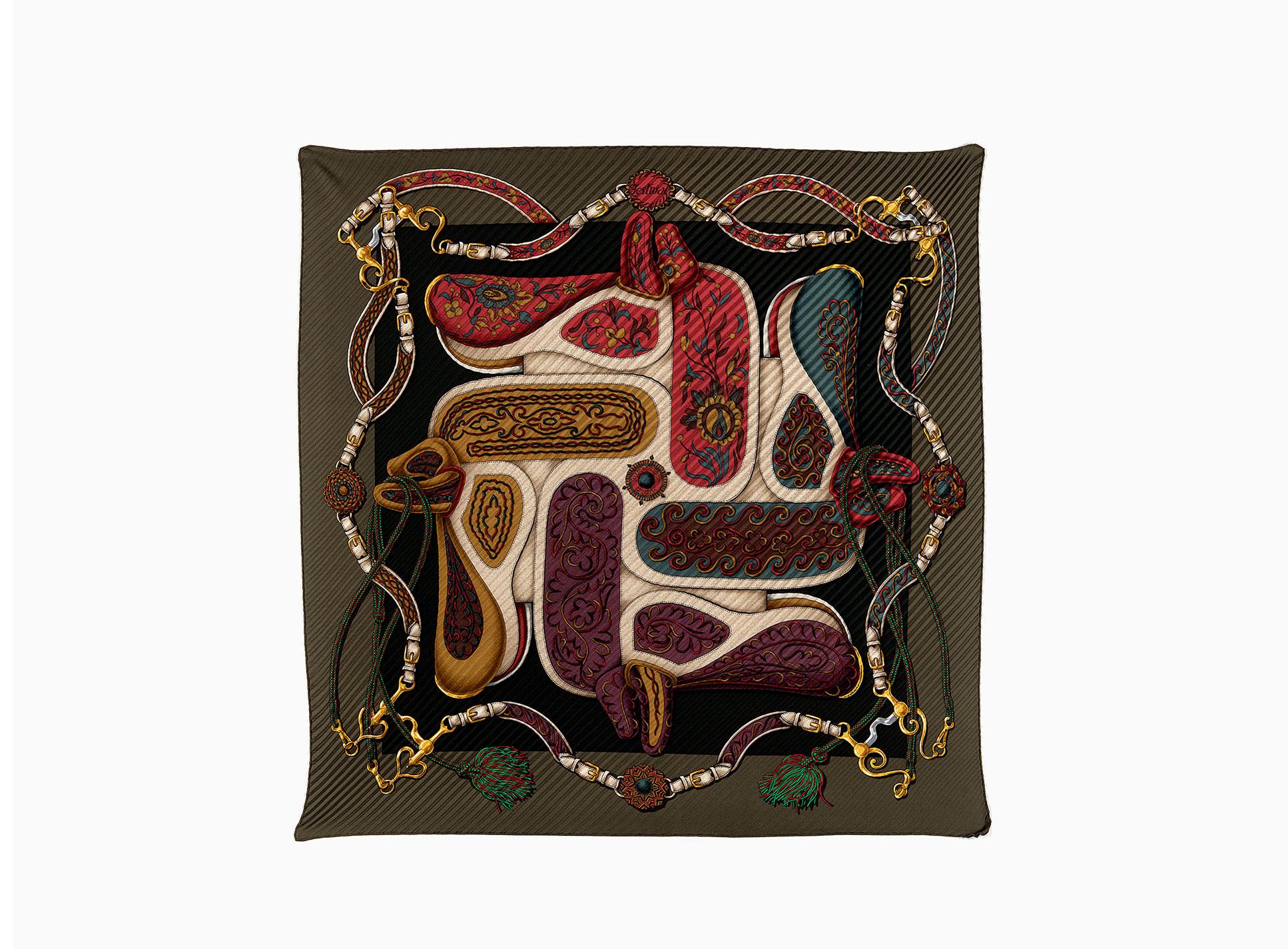 A Rare Hermes Plisse (pleated) Vintage Silk Scarf, in absolutely pristine condition. Designed by the famous Hermes House Designer Henry d'Origny in 1992. This beautiful scarf comes with a Hermes orange formula booklet, illustrating 9 different