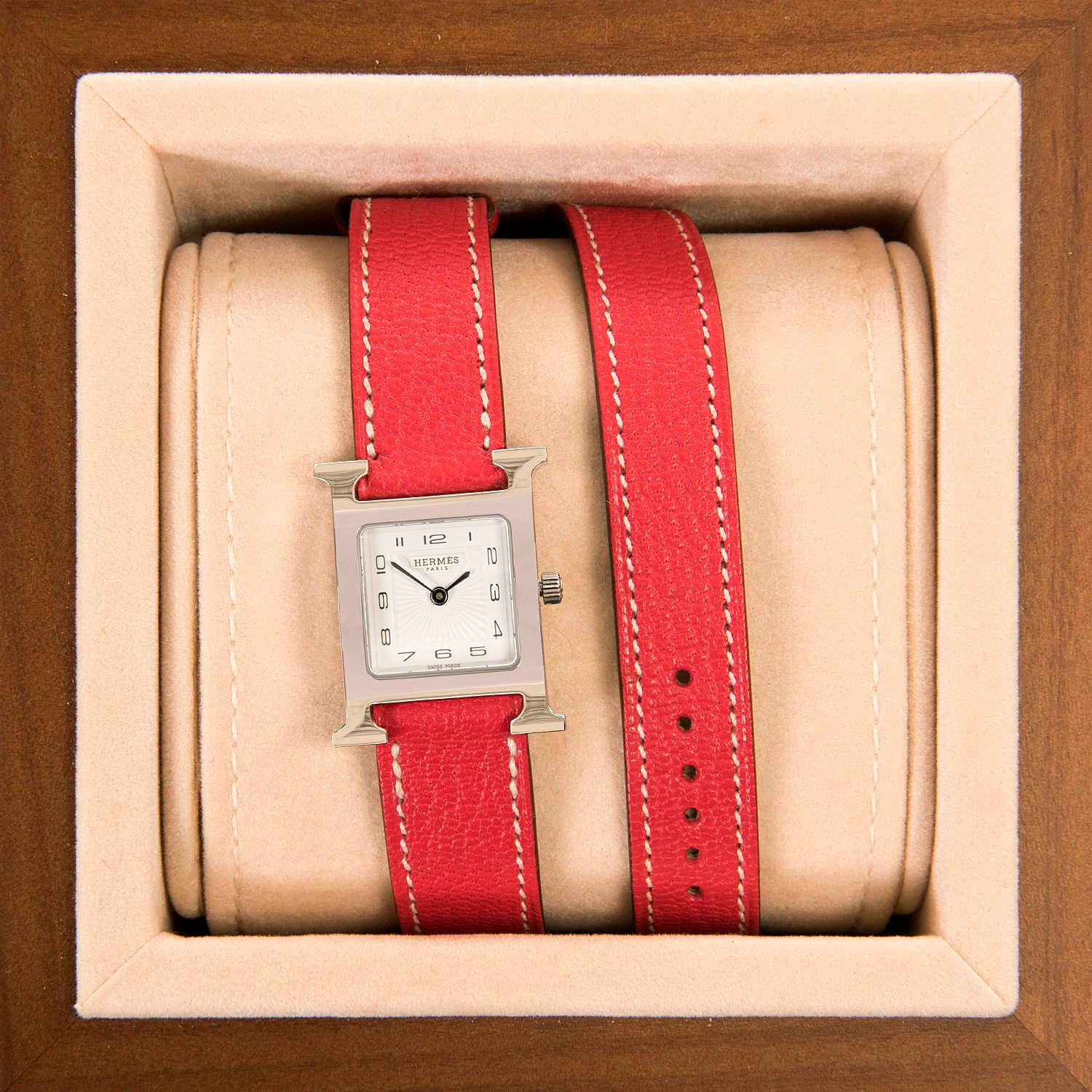 AS NEW - A Boxed Hermes Ladies 'Heure H' double Strap Silver Palladium Watch 2