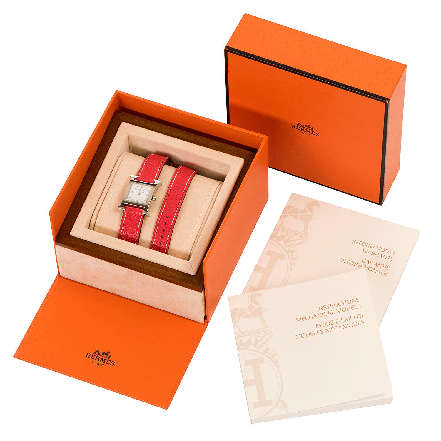 AS NEW - A Boxed Hermes Ladies 'Heure H' double Strap Silver Palladium Watch 5