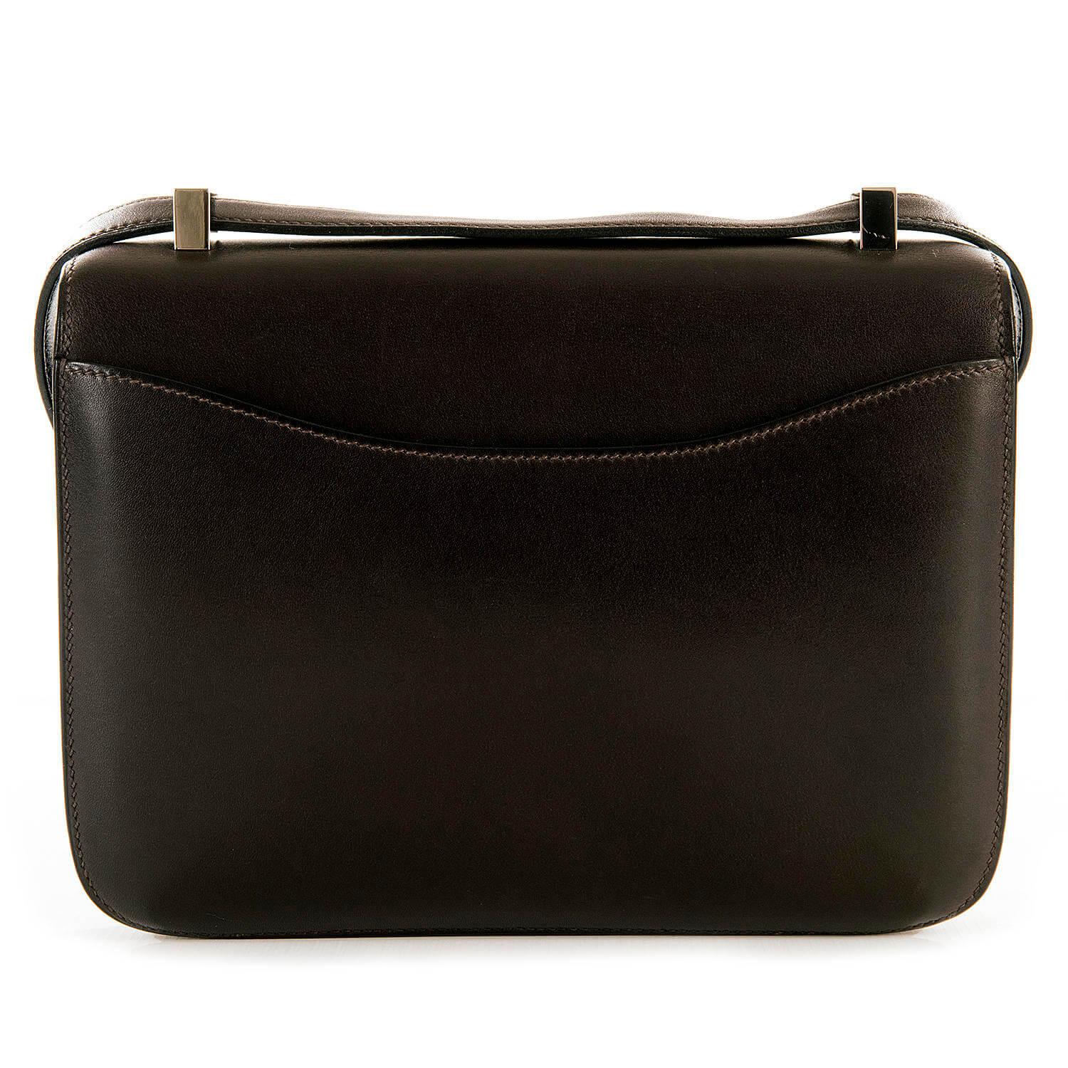 Tres Chic Limited Edition Hermes 23cm Ebene Box Leather Constance Shoulder Bag 1