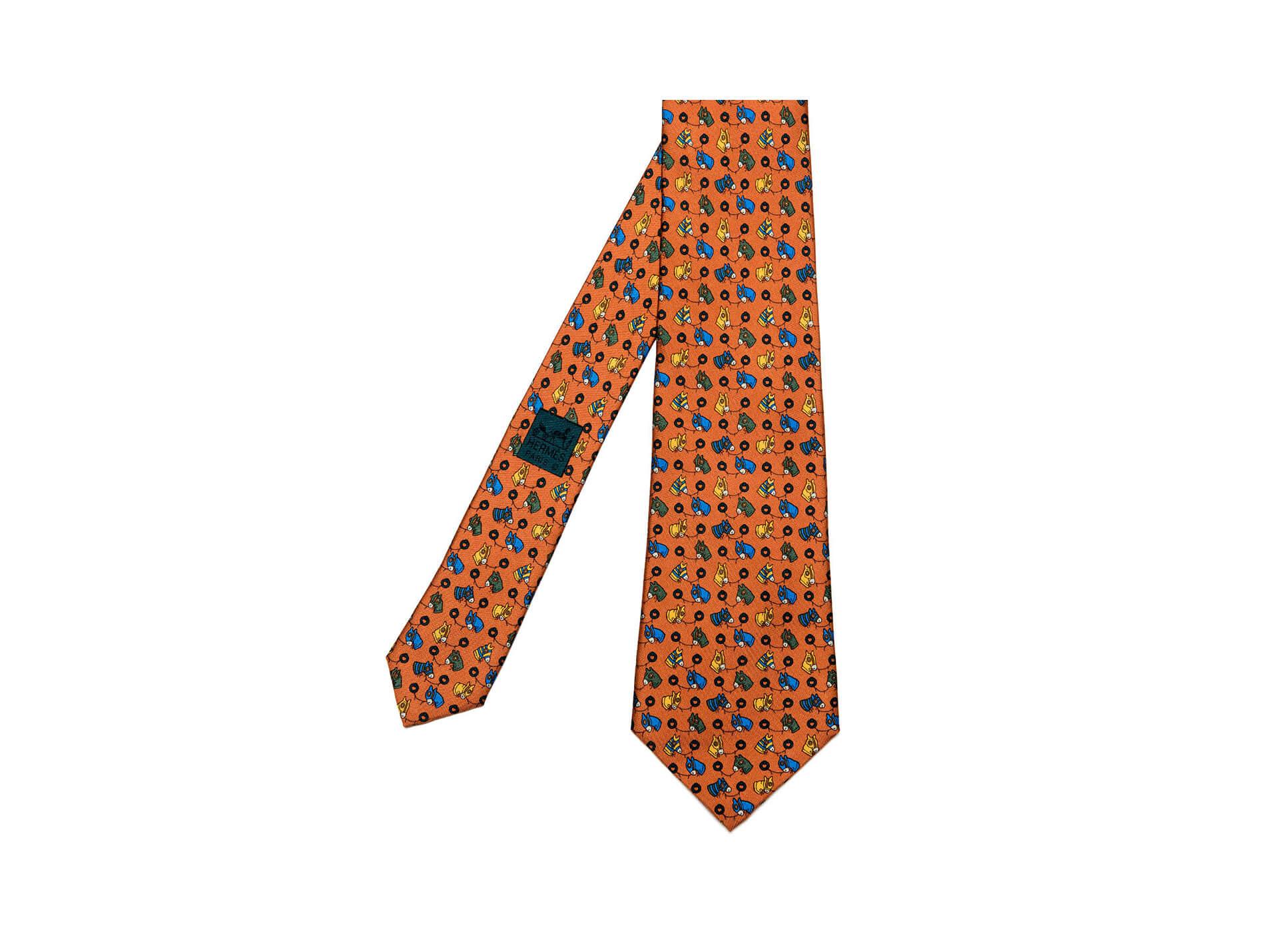 Orange Chic Hermes Vintage Silk Tie 'Starters Orders' For Sale