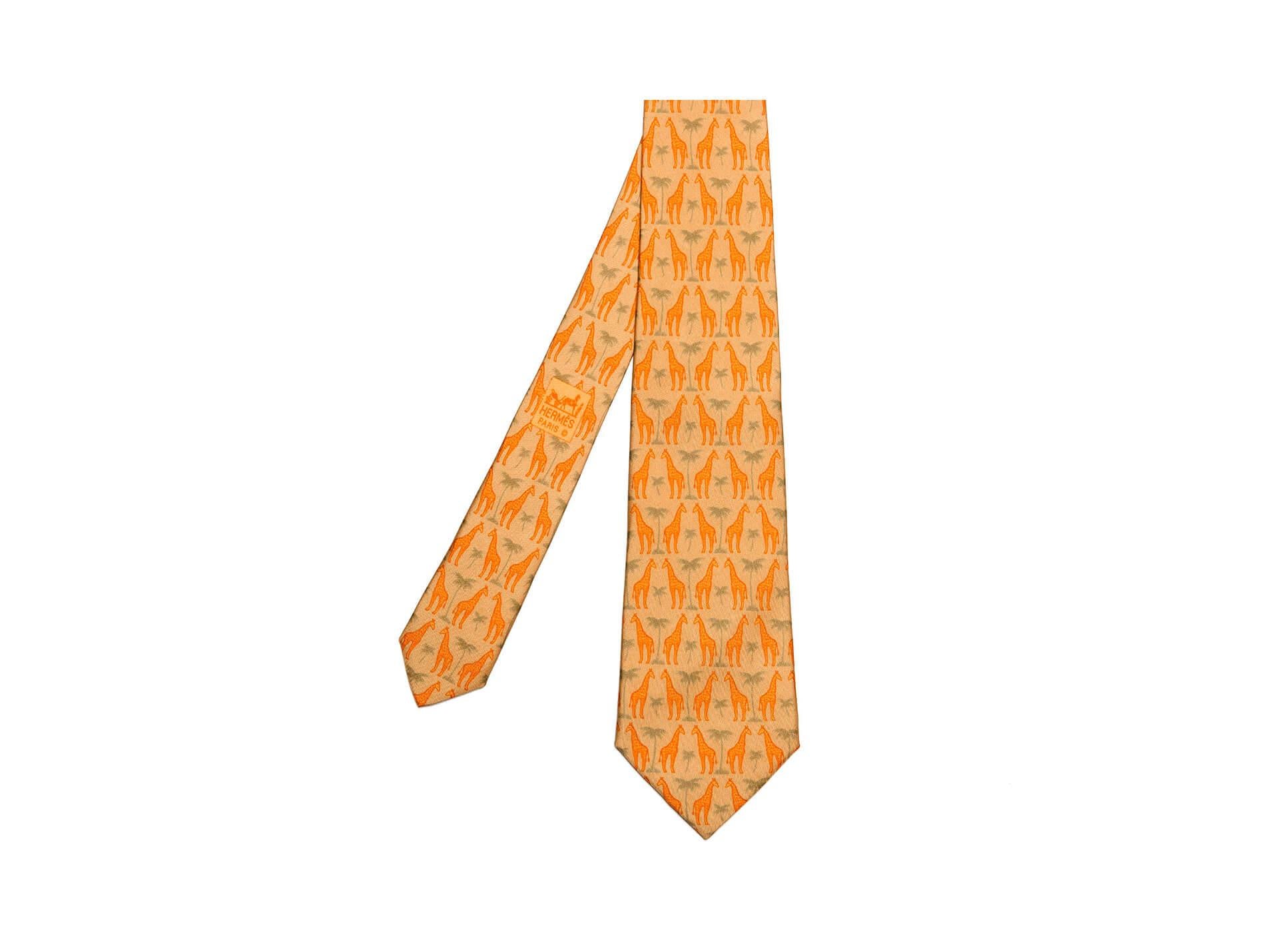Orange Rare Hermes Vintage Silk Tie 'Giraffes'