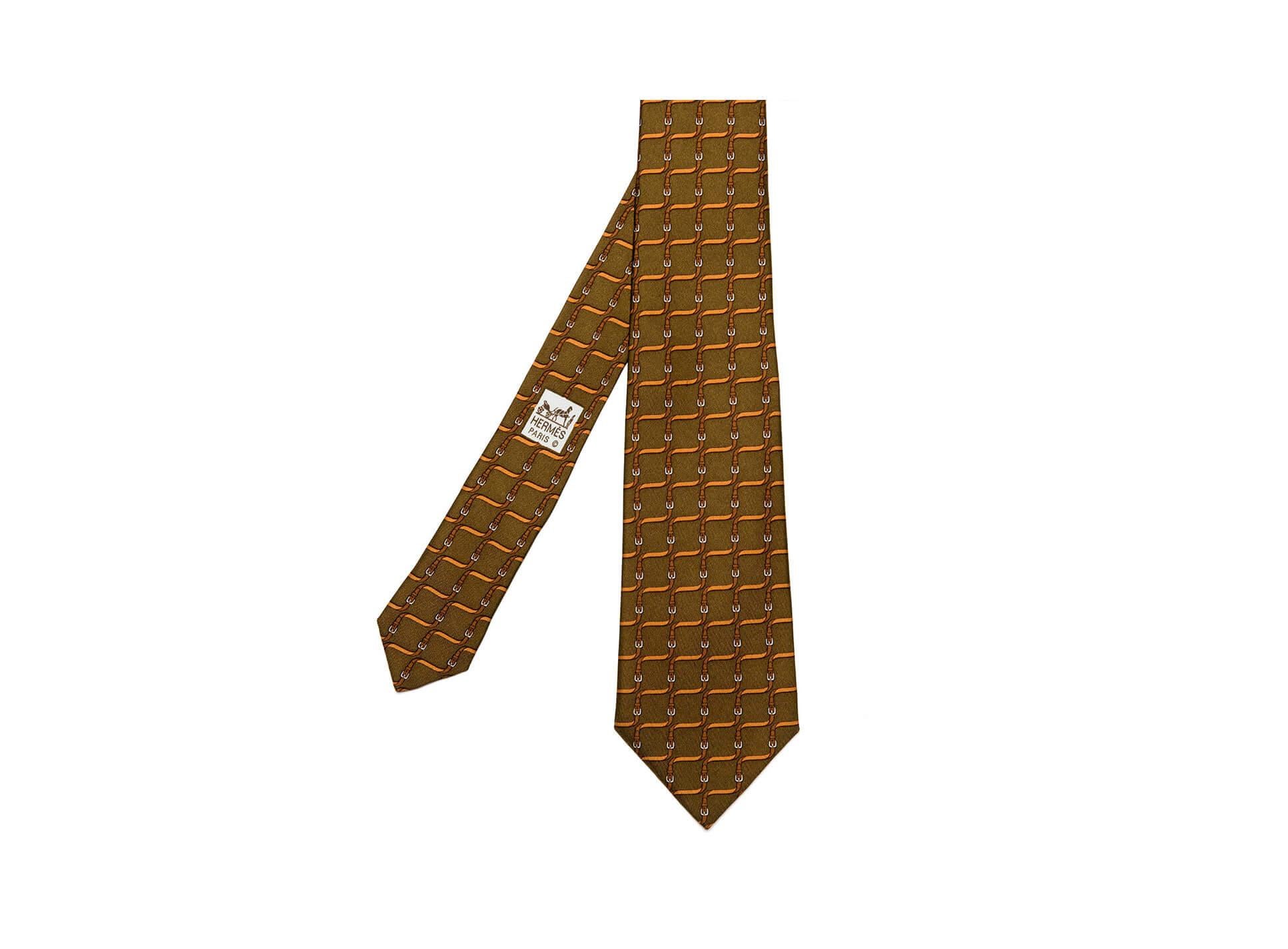 Brown Pristine Vintage Hermes silk Tie 'Straps & Buckles' For Sale