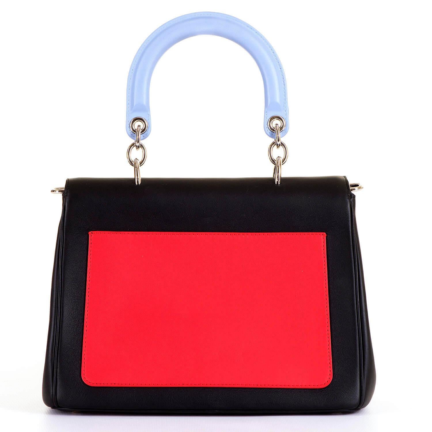 A simply stunning Rare, Limited Edition, Dior 'Be Dior' tricolour Handbag & Shoulder Bag. In pristine 'Store-Fresh' condition the bag is finished in Matt Black, Poster Red & Wedgwood Blue, enhanced with Silver Palladium Hardware. The double-flap bag