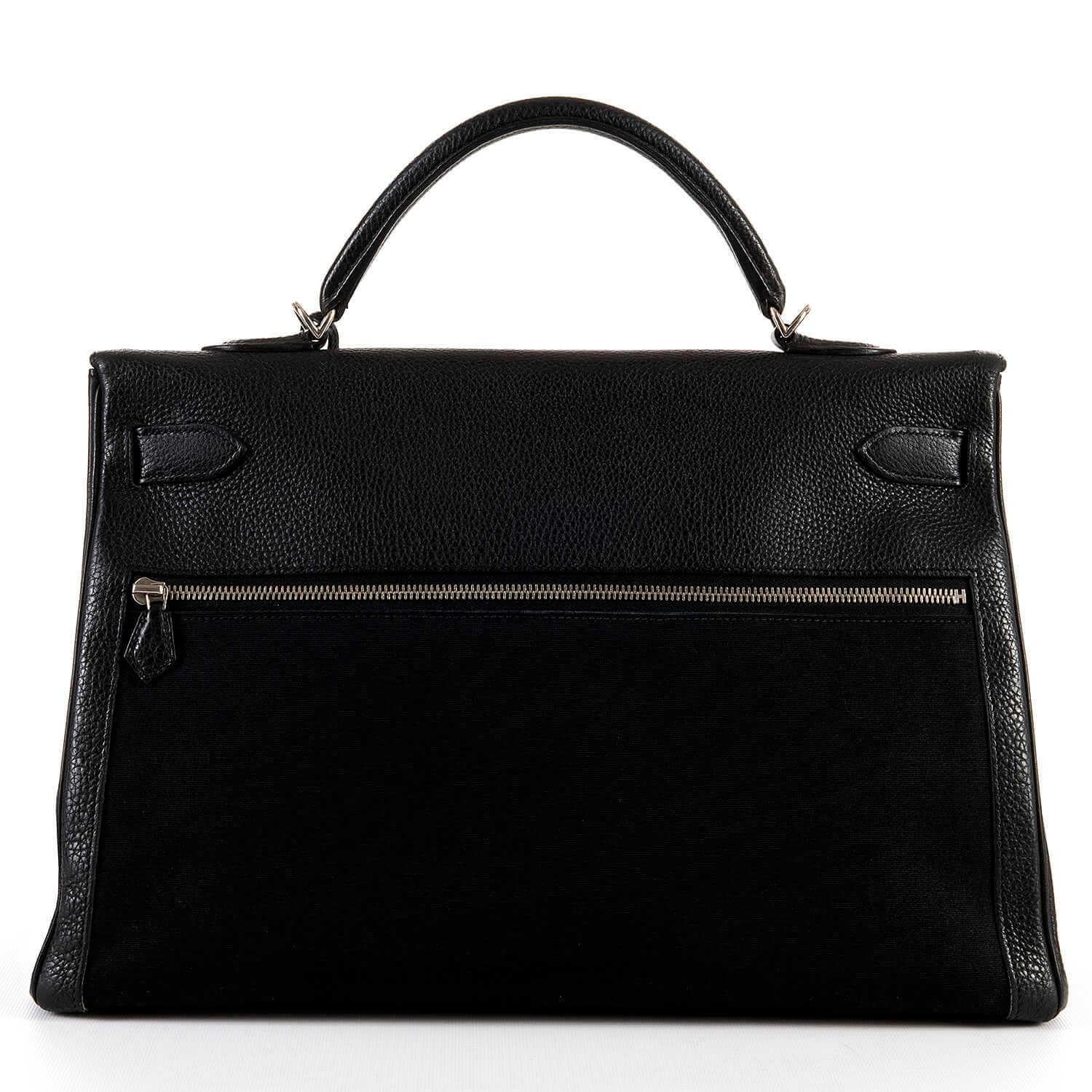 Women's Rare Hermes 40cm Black on Black kelly 'Lakis' Bag with Palladium Hardware