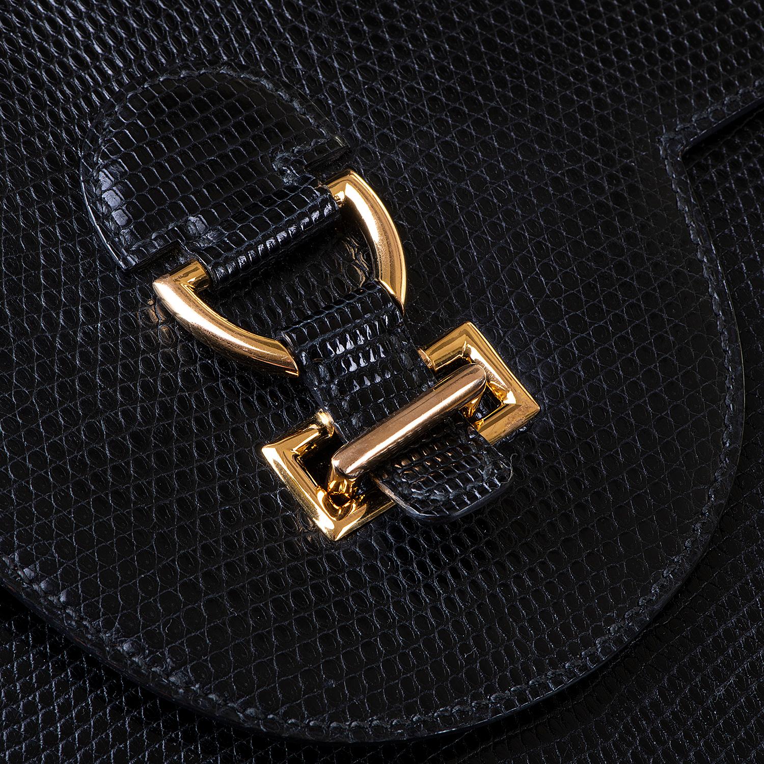 Rare Pristine Hermes Vintage Black Lizard 'Sandrine' shoulder Bag 1