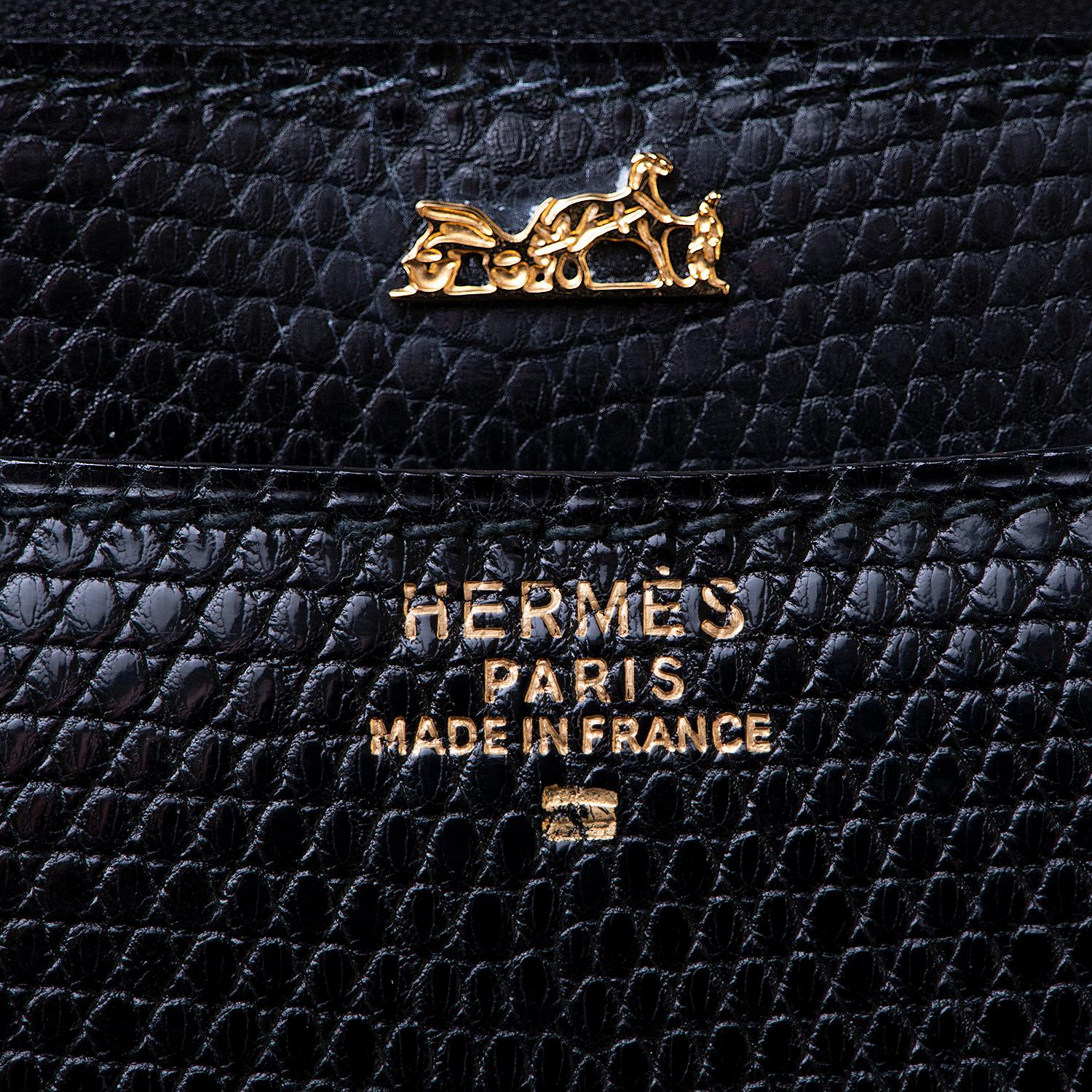 Rare Pristine Hermes Vintage Black Lizard 'Sandrine' shoulder Bag 4