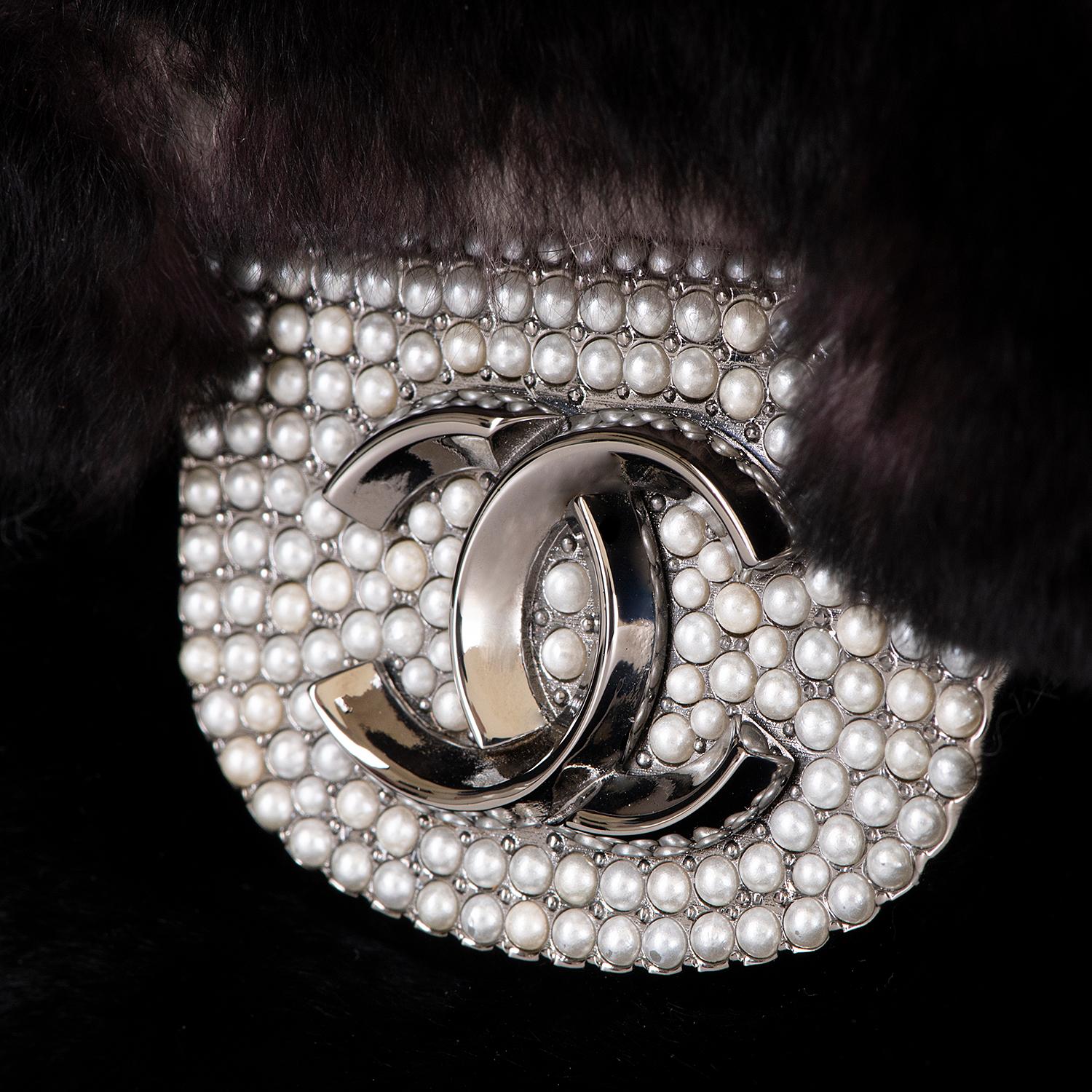 Stunning Chanel Runway 26cm 'Orylag' Fur Bag with Freshwater Pearl Clasp 1