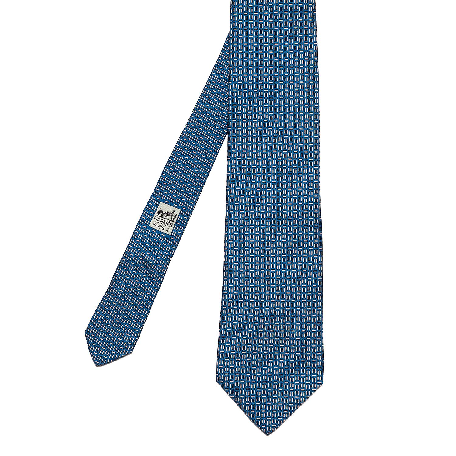Blue Pristine Vintage Hermes Silk Tie - 'Geometric Lines'