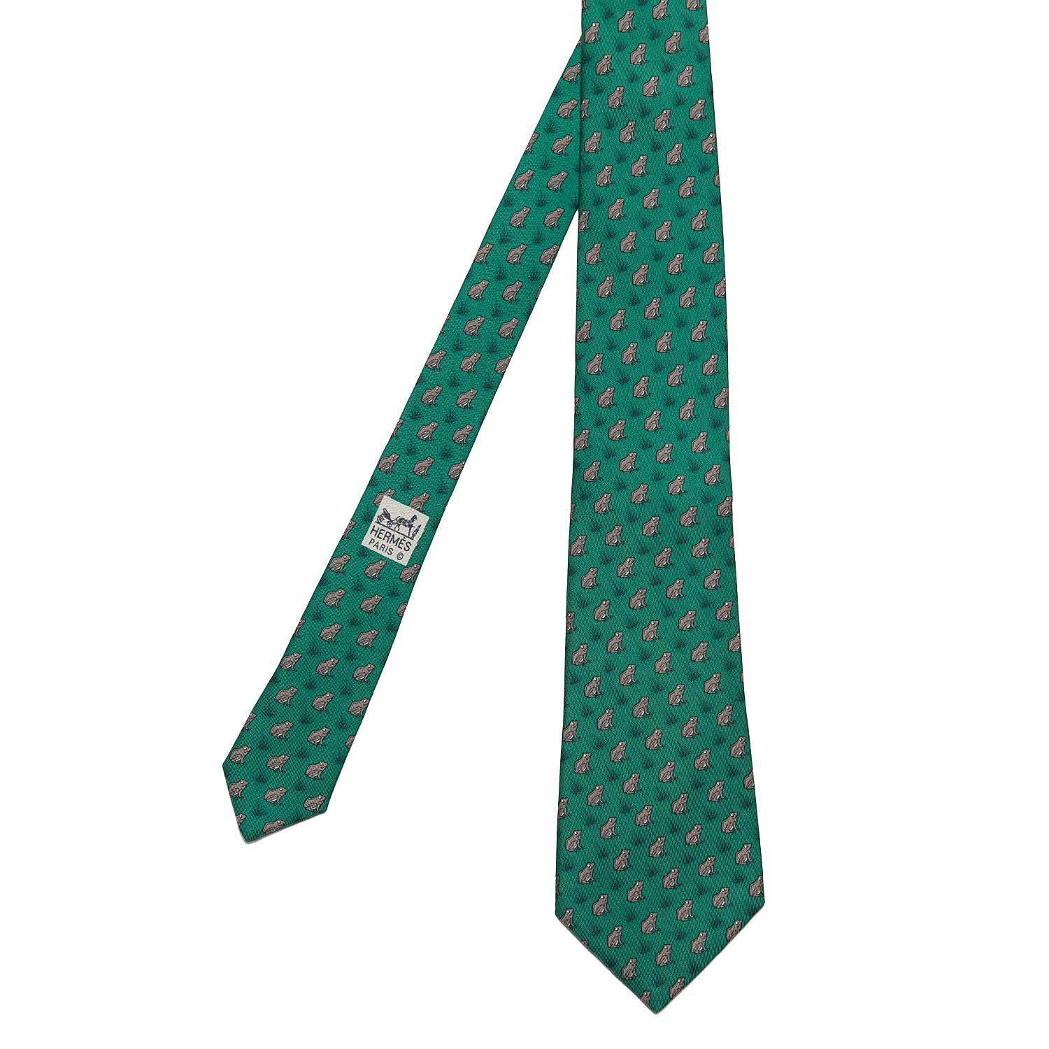 For all Toads & Toad lovers, this Vintage Hermes Silk Tie is in pristine 'As New' condition. Motif on an Emerald green ground.