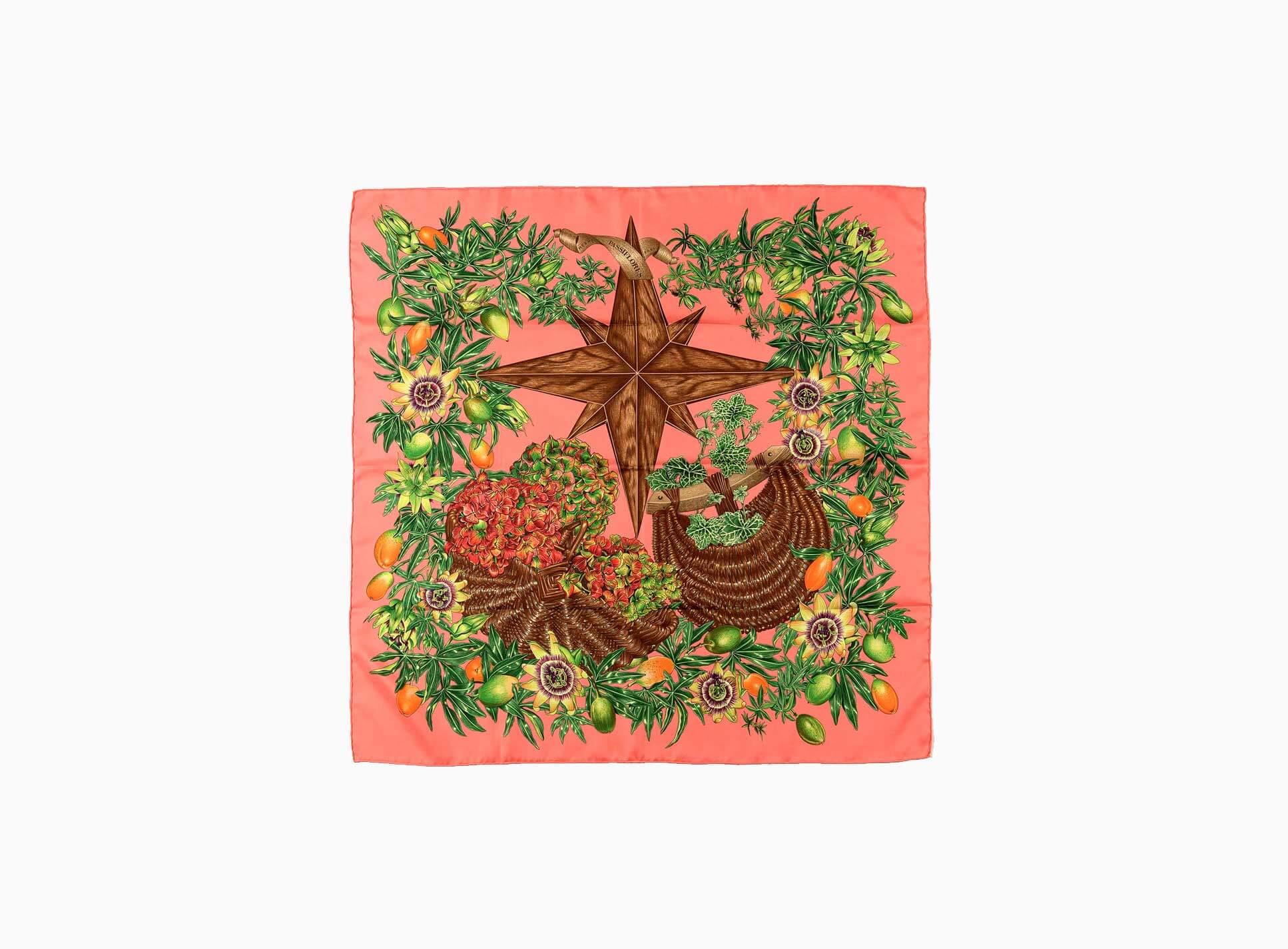 Orange TRES CHIC  Hermes Silk Scarf 'Passiflores' by Valerie Dawlat