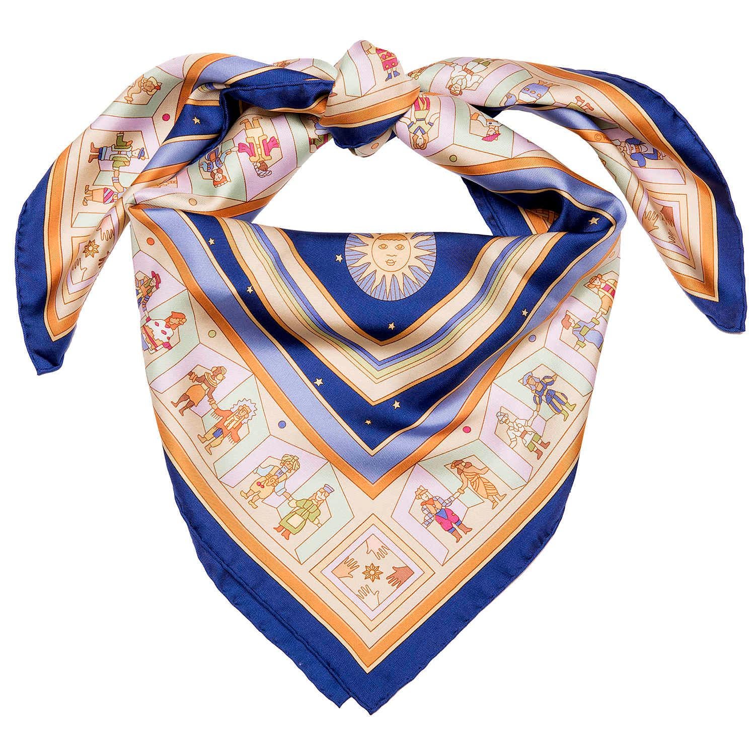 The colour ways of this beautiful Hermes Silk Scarf will complement lots of different outfits. 'Donner la main' by Karen Petrossian, one of Hermes favourite designers, is in pristine condition and originally designed in 2002.
