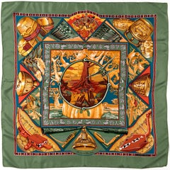 Pristine Hermes Silk Scarf 'Au son du Tam Tam' by Laurence Bourthoumieux